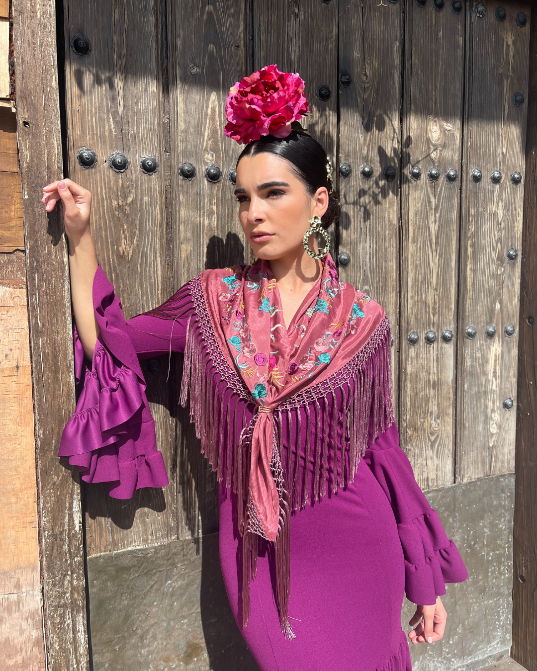 Mantoncillo de seda 'Deja que te mire' Flores Rosas Rosa