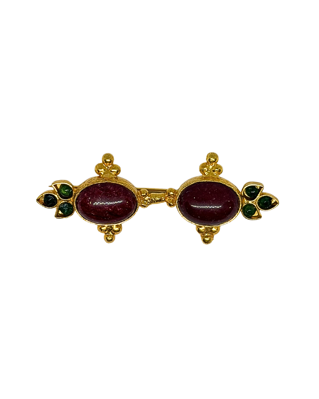 Broche de Flamenca Piedras Rojas y Trébol Dorado