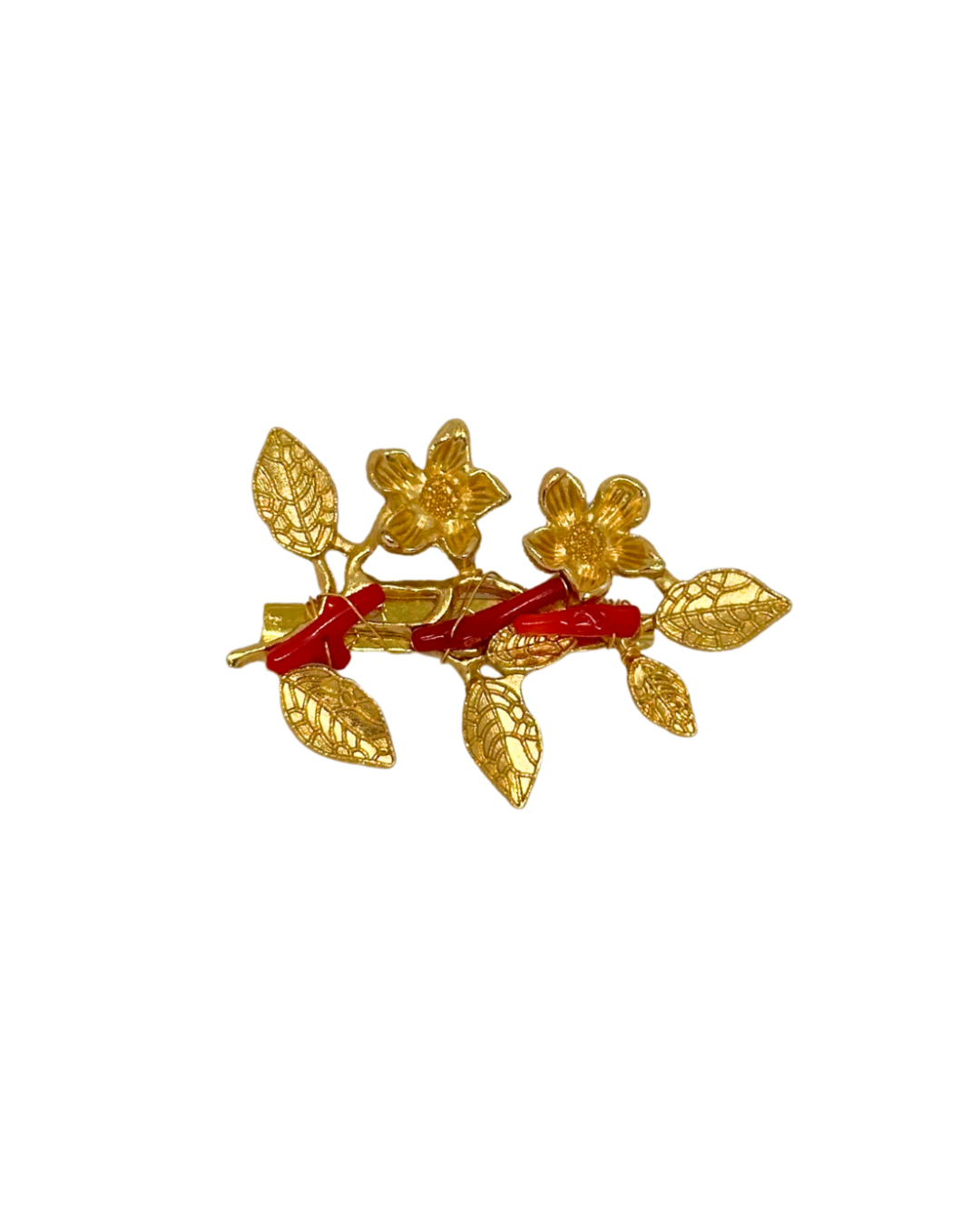 Broche de flamenca dorado con coral