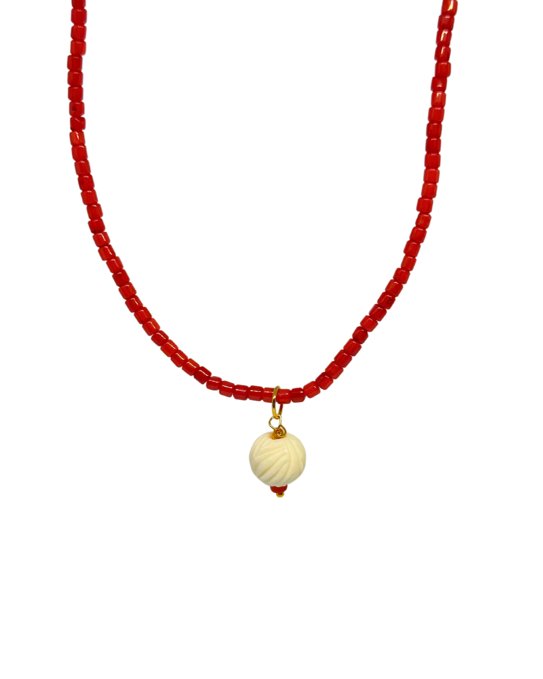 Collar de flamenca de coral rojo y hueso