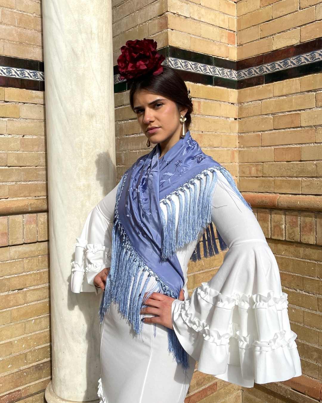 Mantoncillo de flamenca 'Koralti' Azul Ducado Monocolor