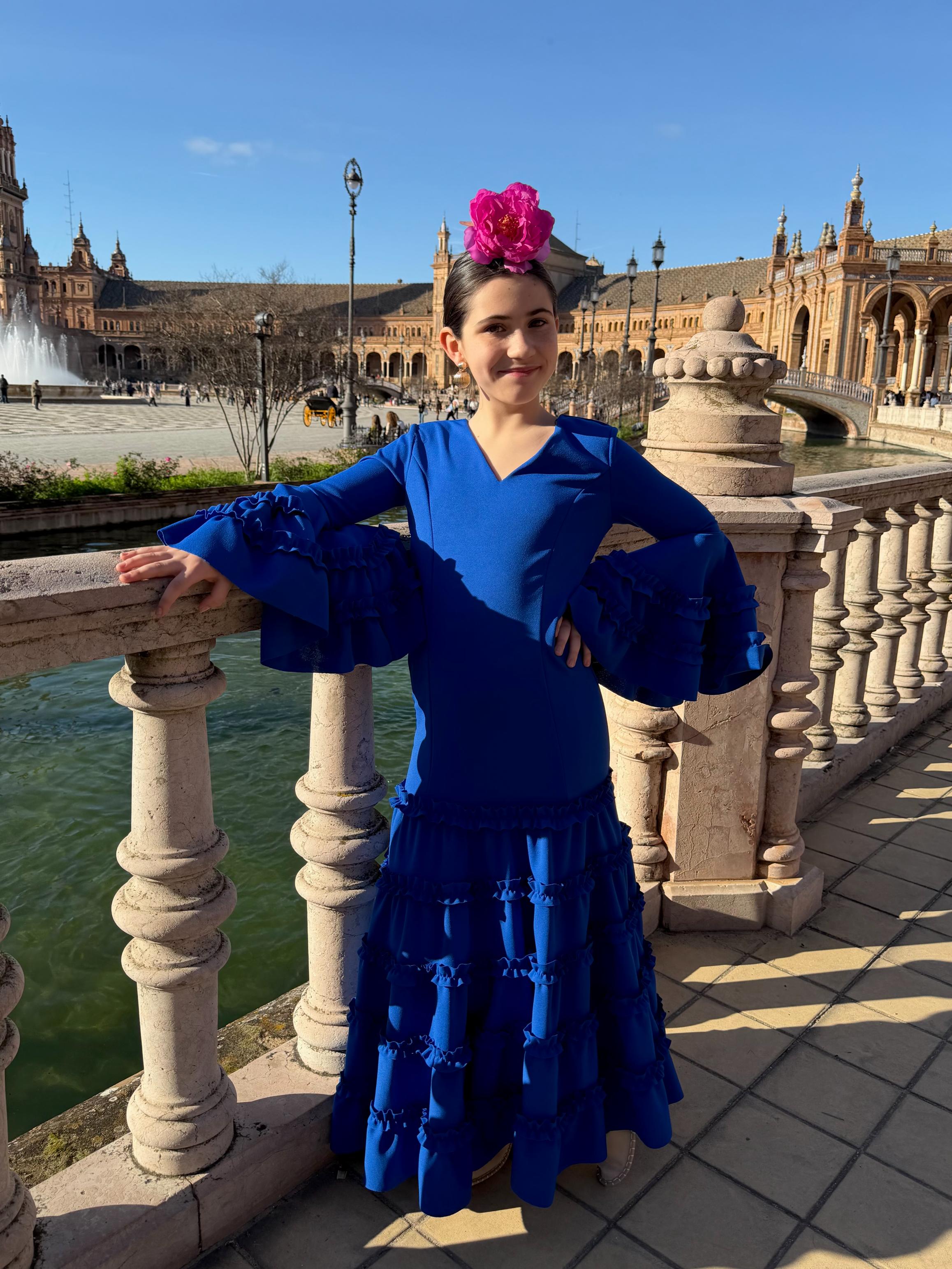 Traje de flamenca niña canastero económico azul eléctrico