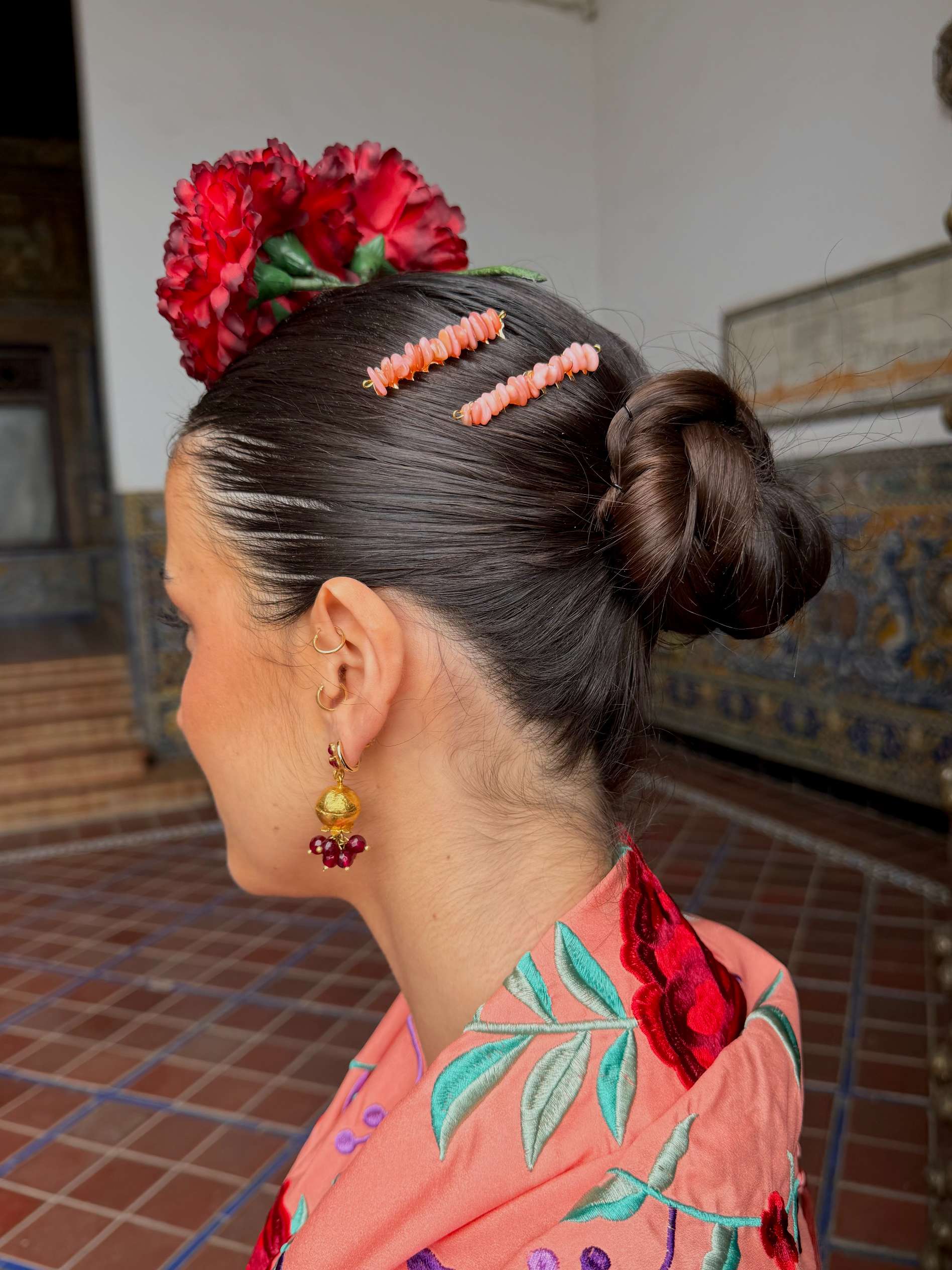 Peinecillo de Flamenca Piedras Naturales Rosa Maquillaje