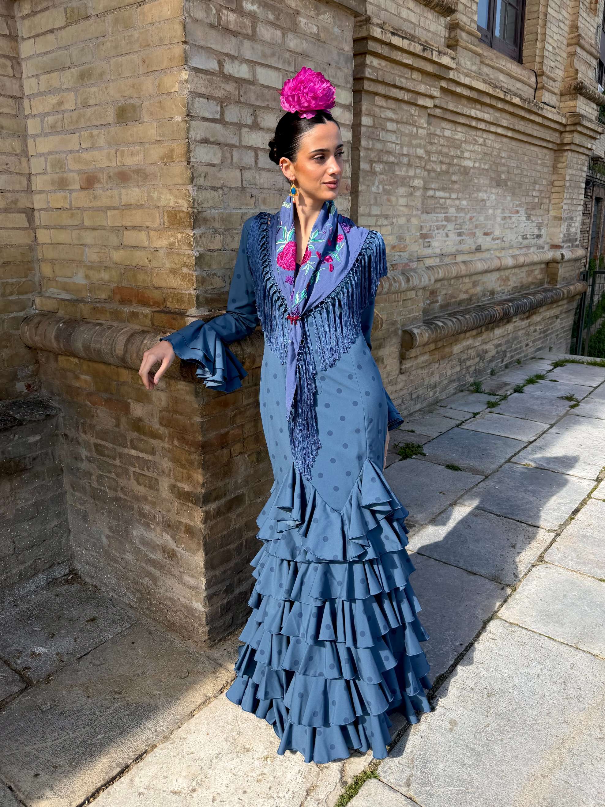Traje de Flamenca Multivolantes Picos Ducado lunar al tono