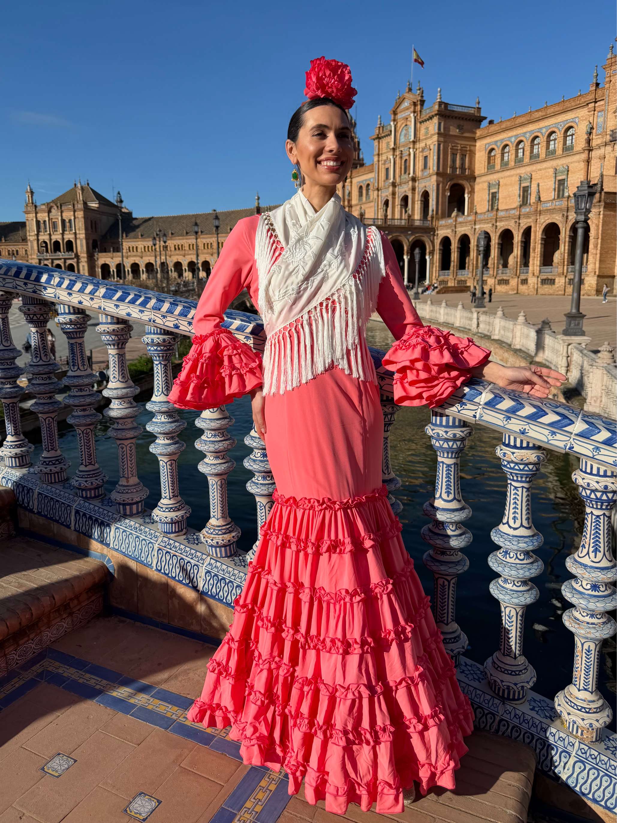 Traje de Flamenca Canastero Adorno Garrucha Coral