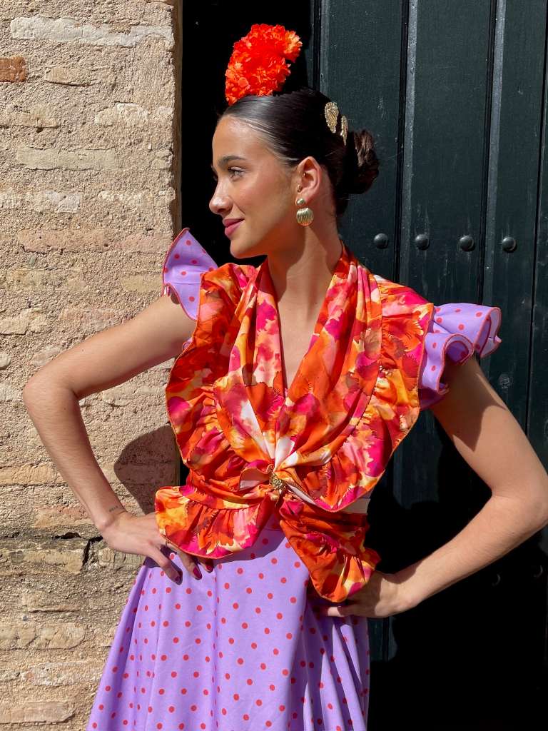 Piquillo de Flamenca Acuarela Naranja y Rosa