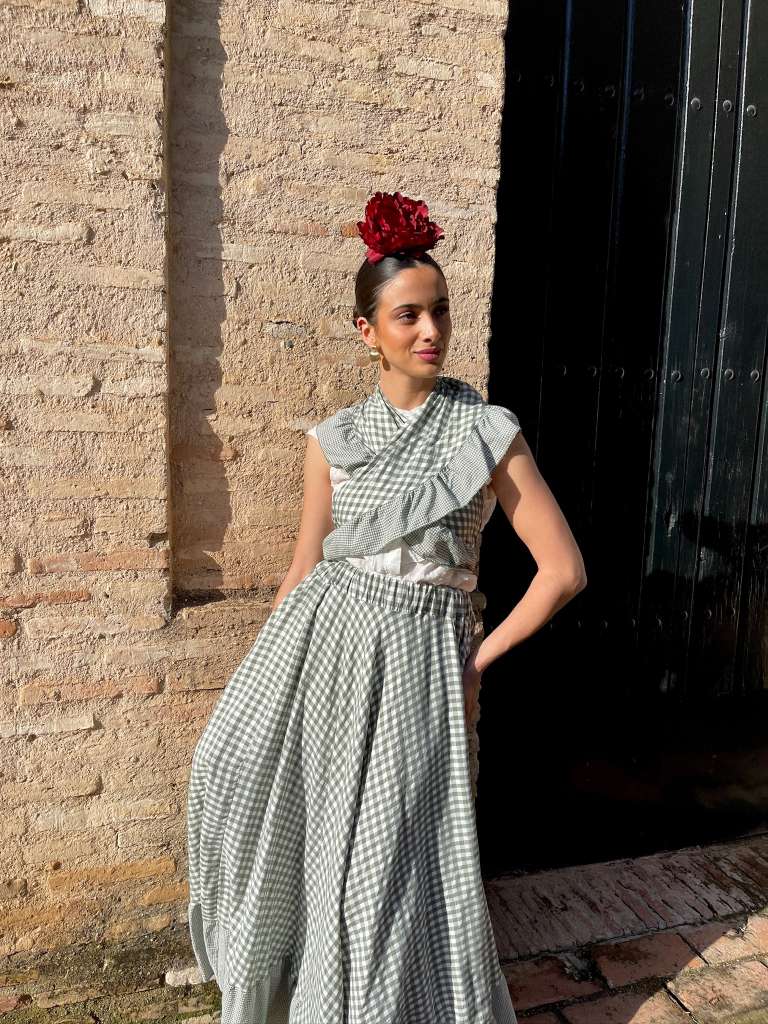 Conjunto de Falda y Piquillo de Romería Vichy Verde