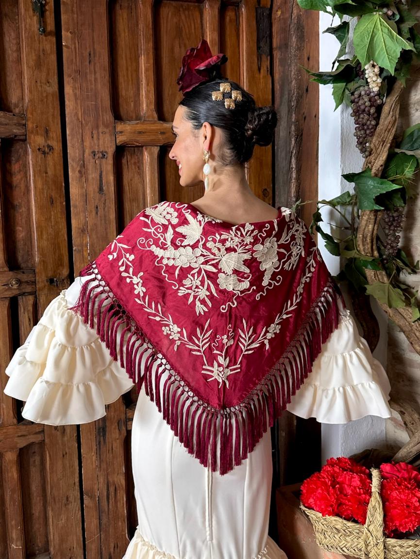 Mantoncillo de Seda 'Sueño Andaluz' Bicolor Burdeos con Beige
