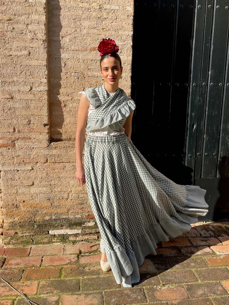 Conjunto de Falda y Piquillo de Romería Vichy Verde