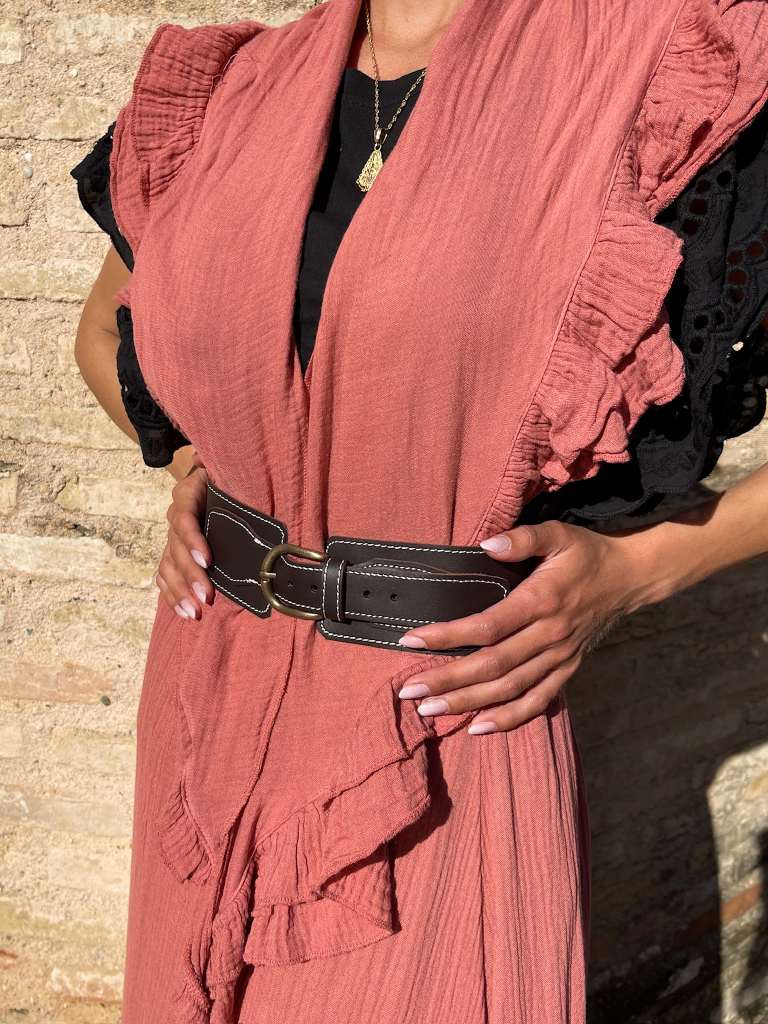 Cinturón Rociero de Cuero Oscuro Hebilla Delantera