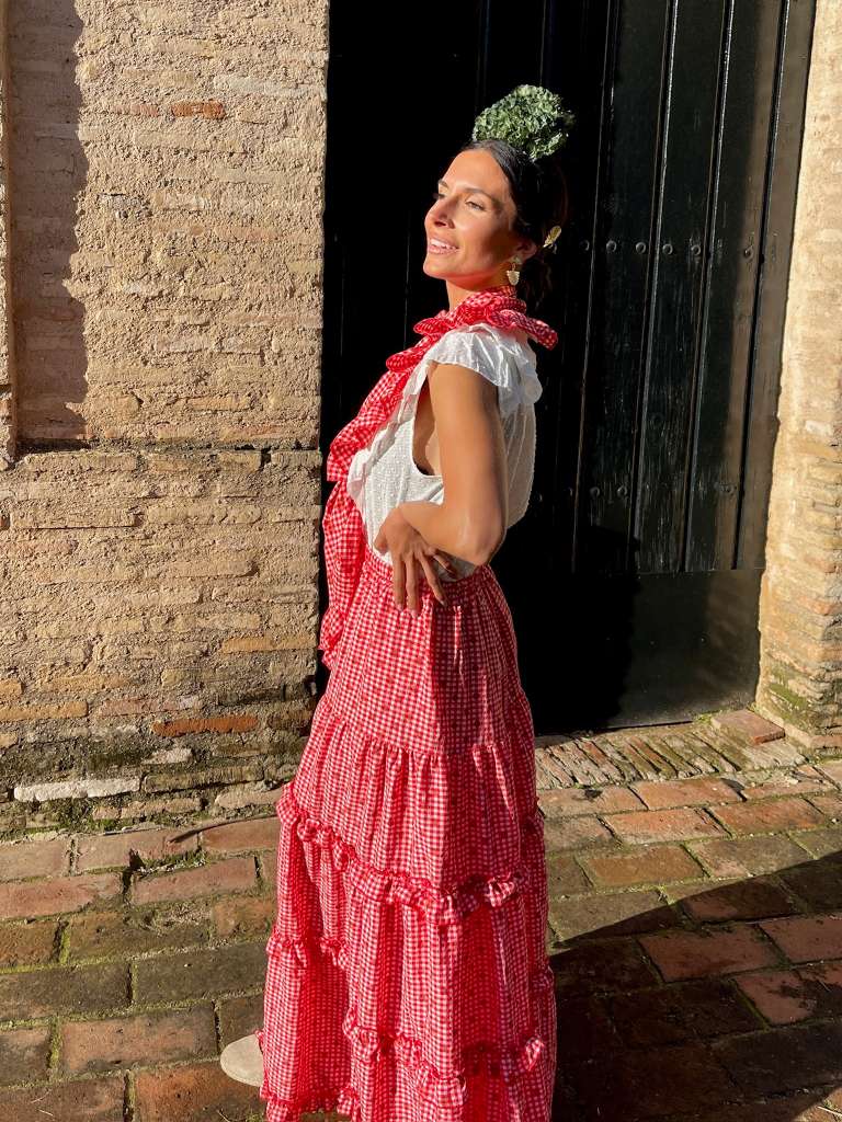 Conjunto de Falda y Piquillo de Romería Vichy con Lunares Rojo