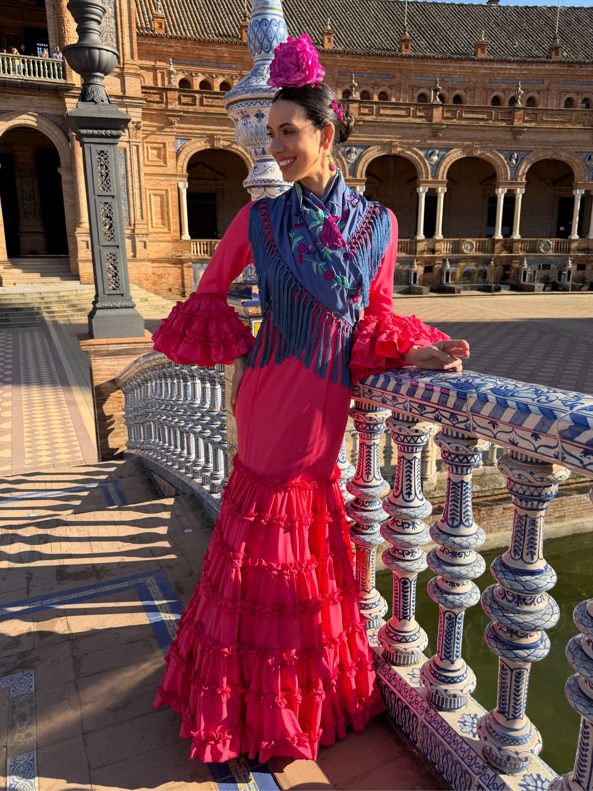 Traje de Flamenca Canastero Adorno Garrucha Fresa