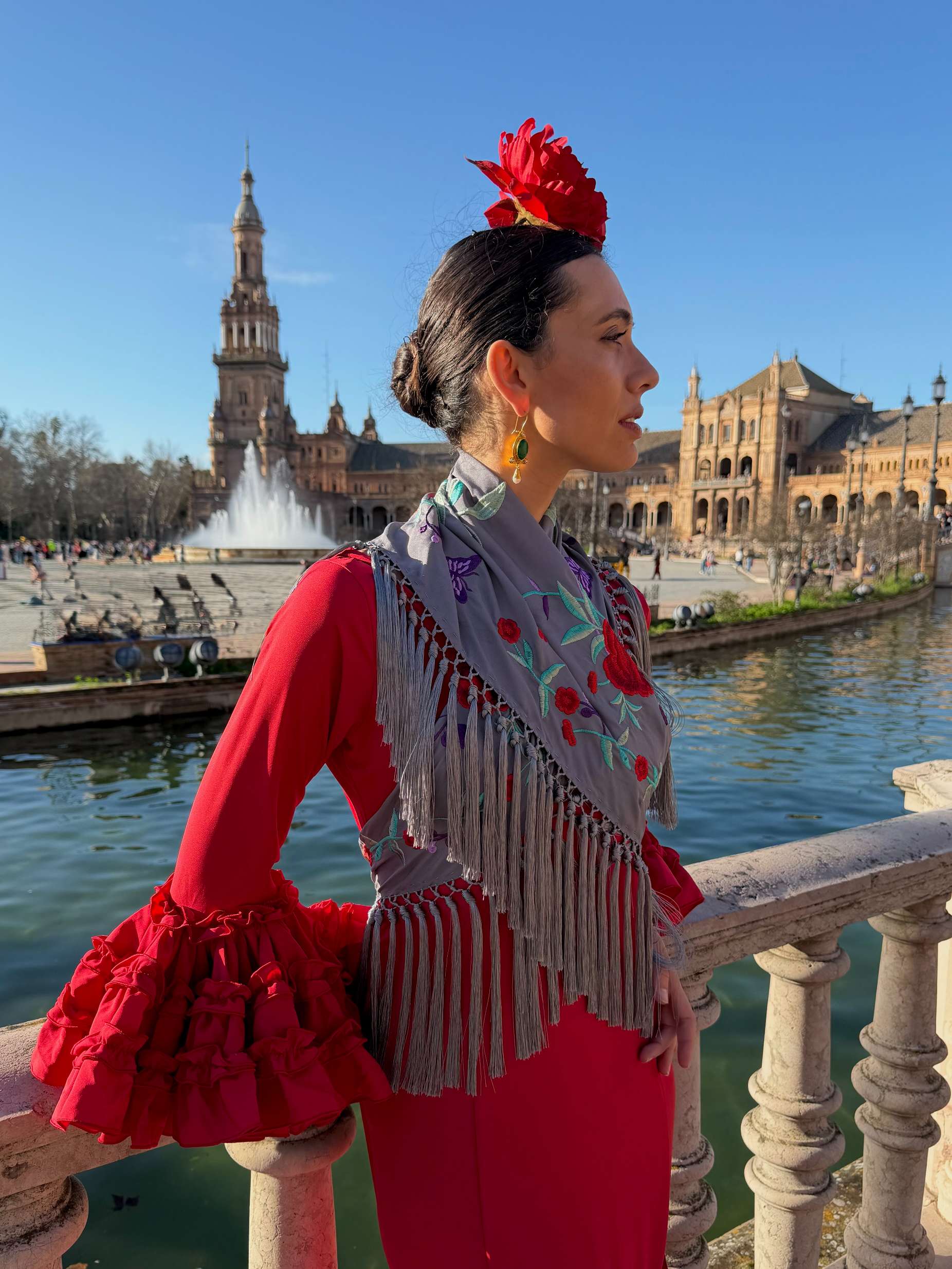 Traje de Flamenca Canastero Adorno Garrucha Rojo