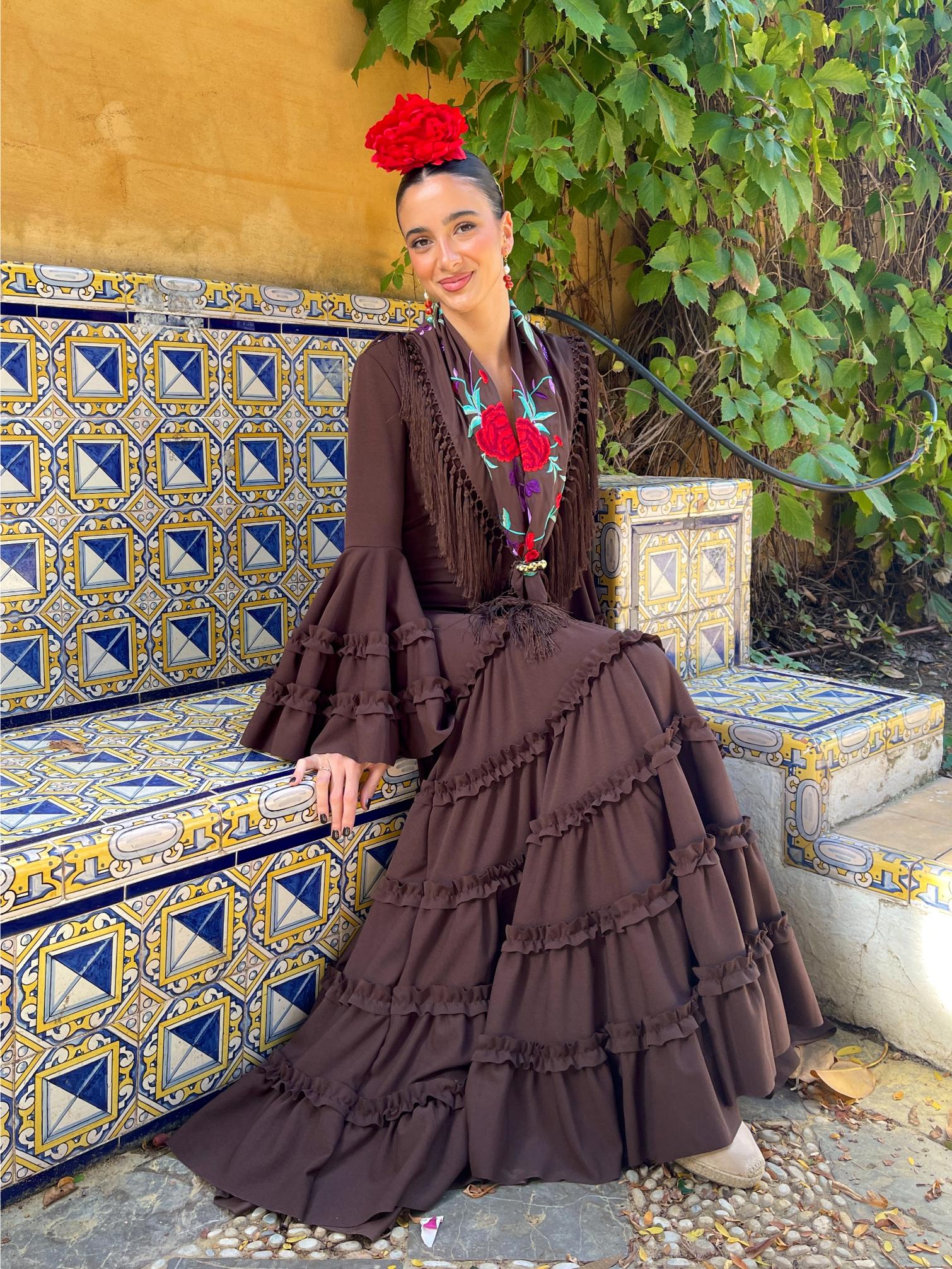 Traje de flamenca canastero económico chocolate