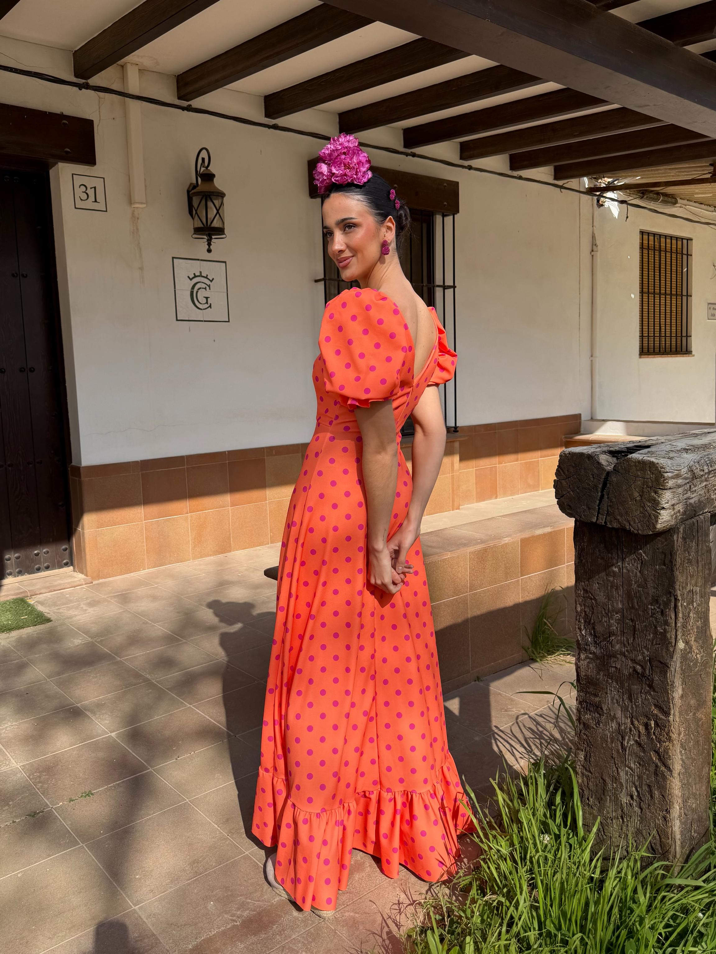 Bata Rociera Lunares Mangas de Farol Naranja Lunar Buganvilla