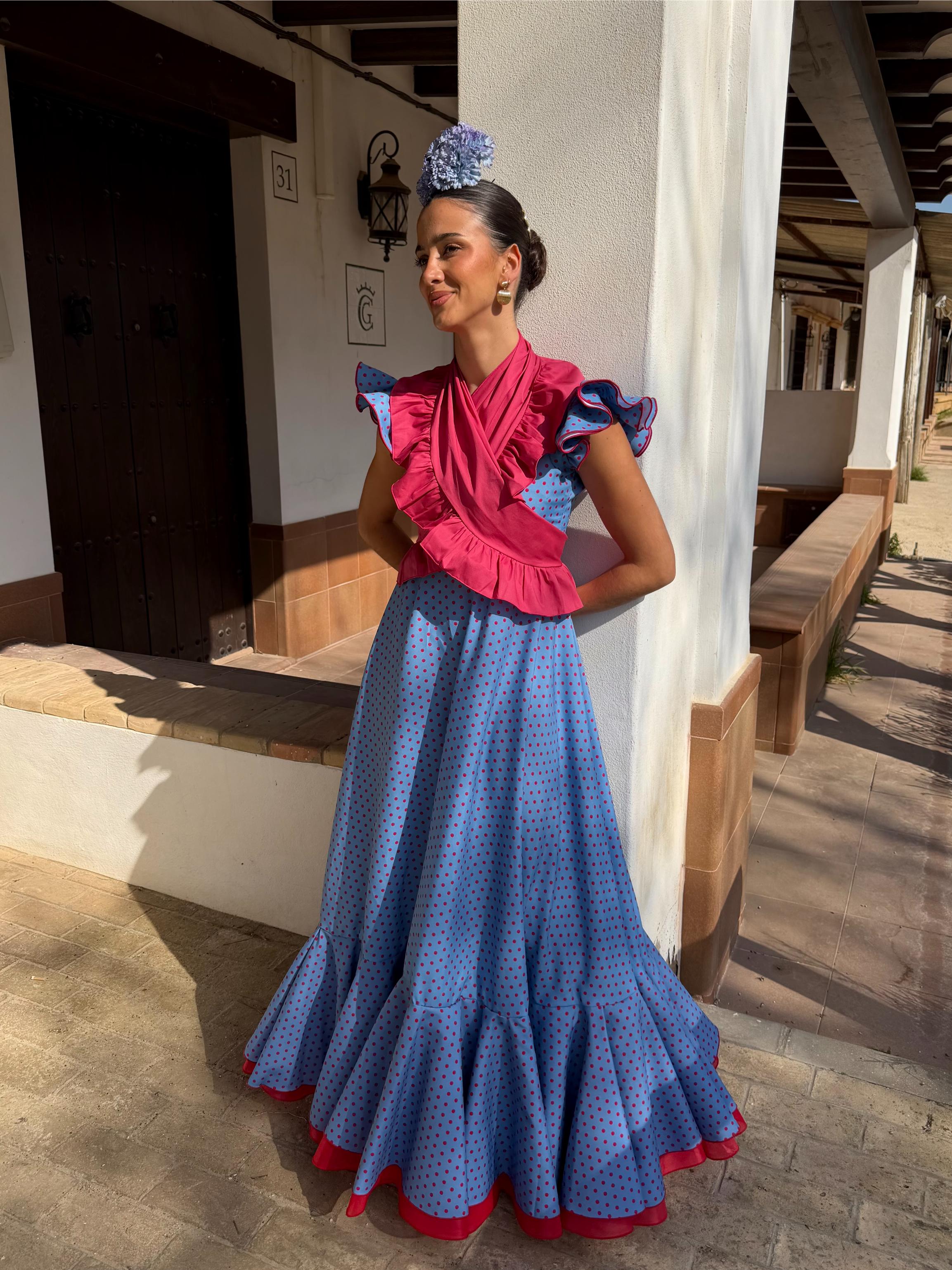 Bata Rociera Strech Celeste con Lunar Fresón