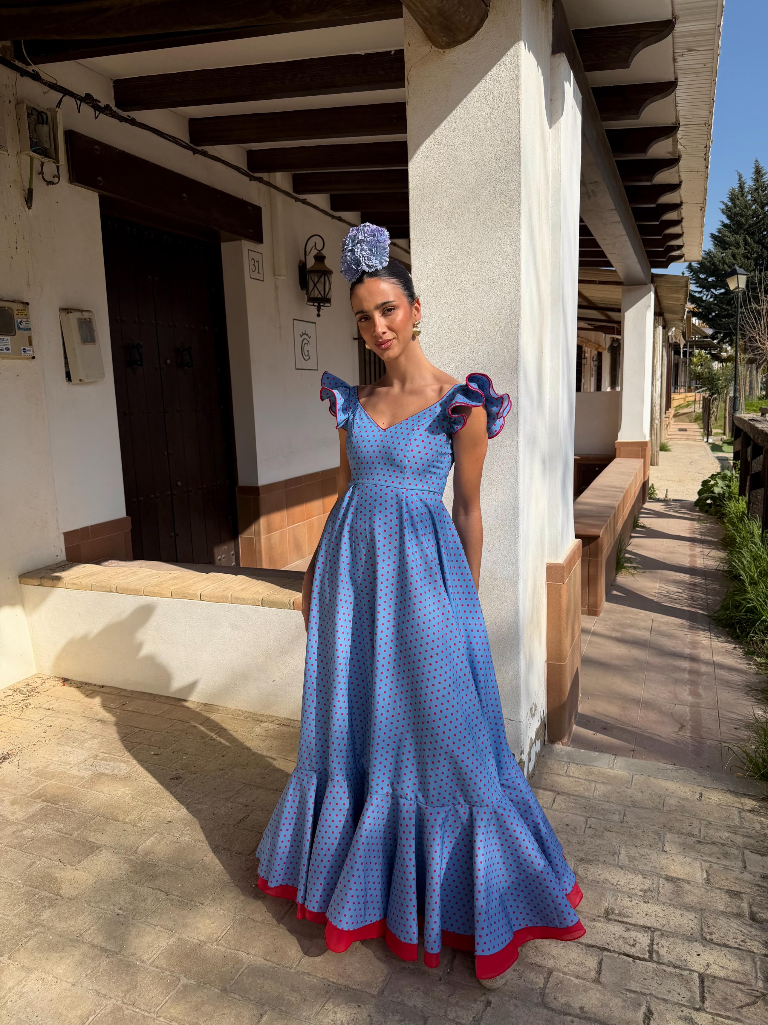 Bata Rociera Strech Celeste con Lunar Fresón