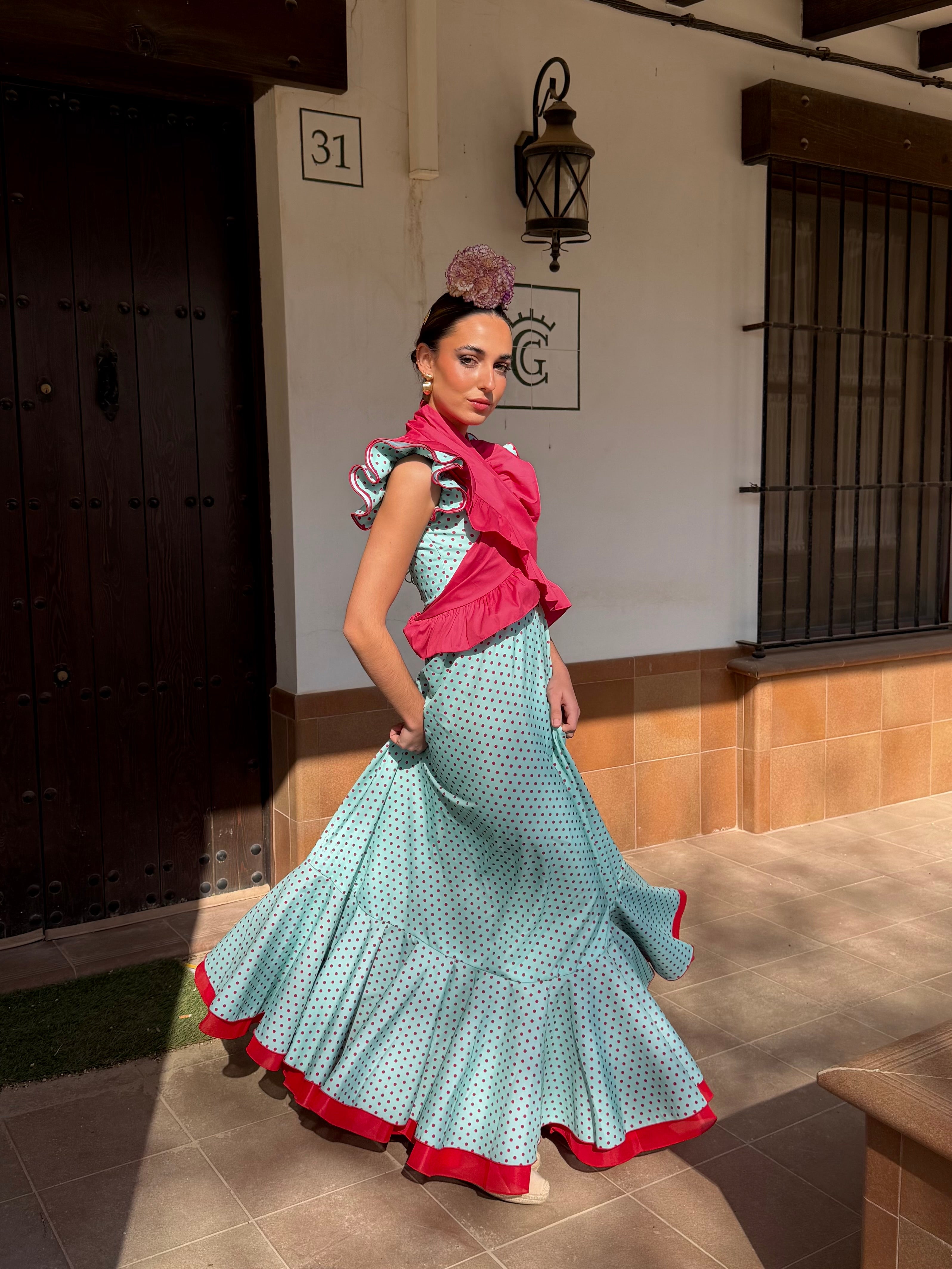 Bata Rociera Strech Verde con Lunar Fresón