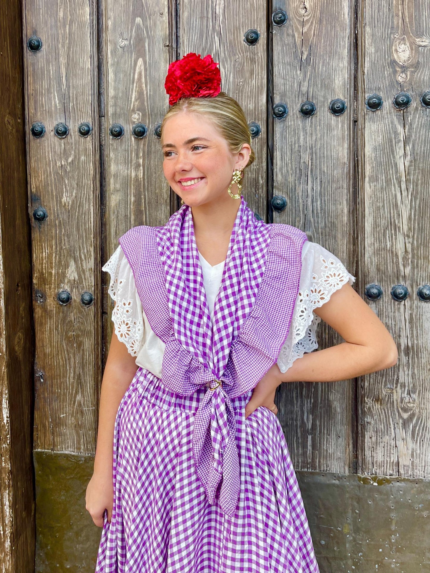 Conjunto de Falda y Piquillo de Romería Vichy Malva