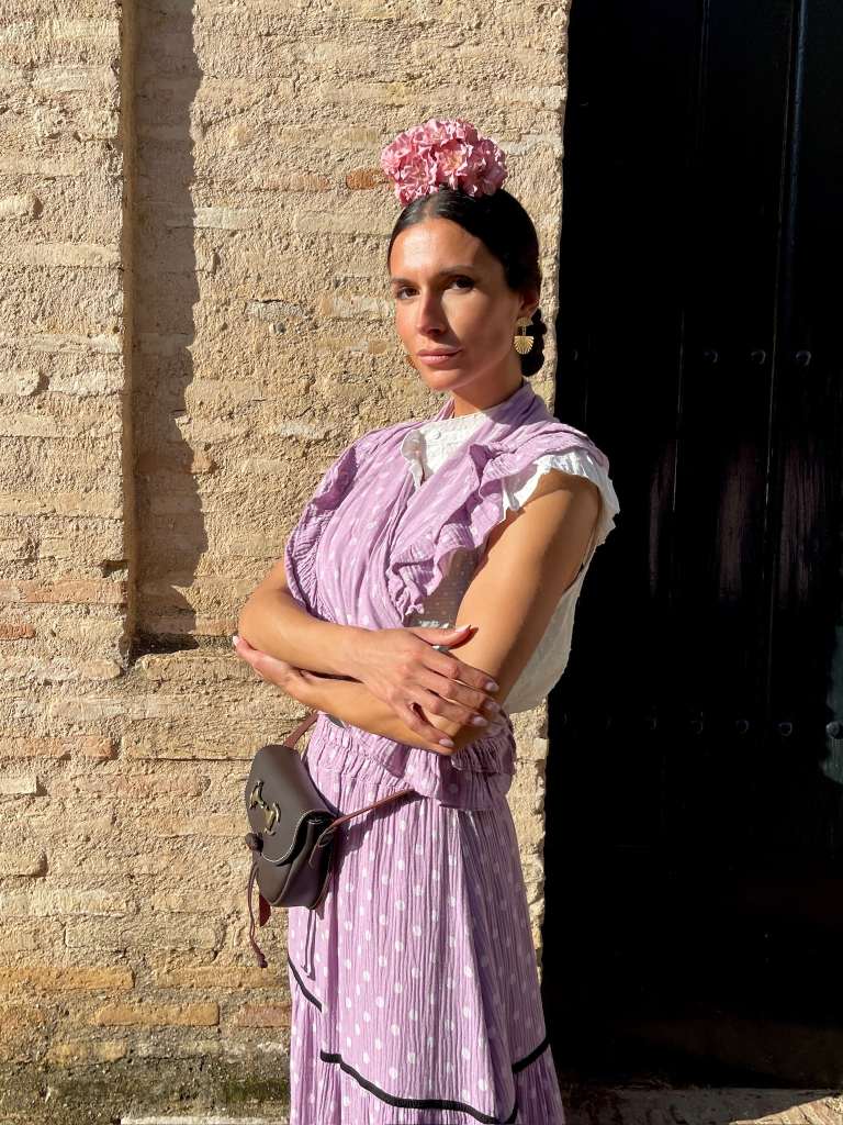 Conjunto de Falda y Piquillo de Romería Bambula con Lunares Malva