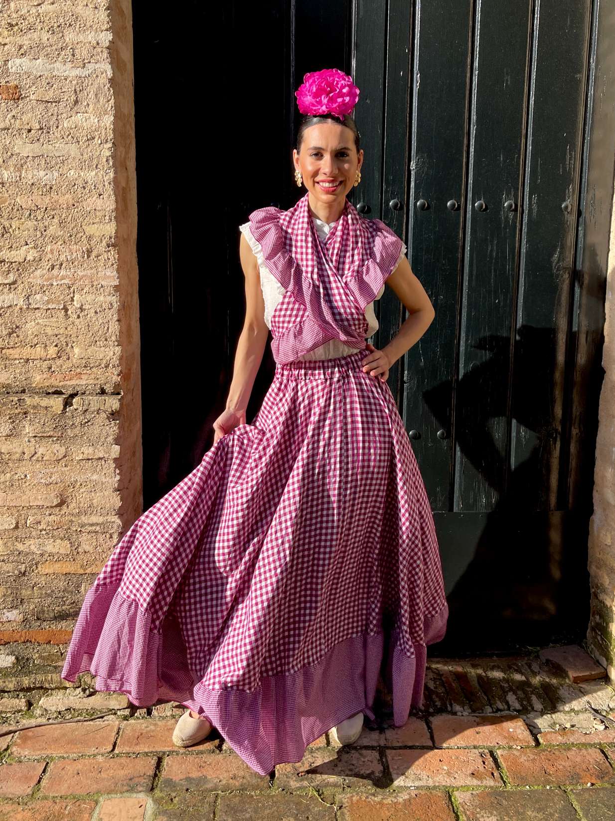 KORALTI Conjunto de Falda y Piquillo de Romería Vichy Buganvilla