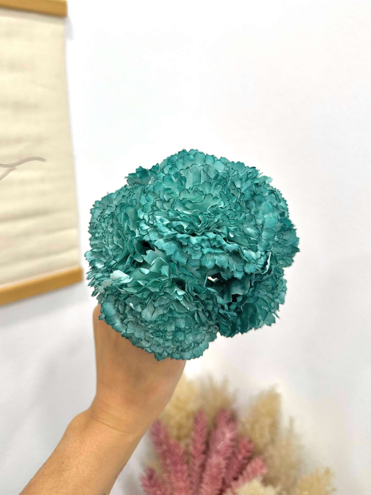 Ramillete Claveles Teñidos a Mano Color Verde Agua