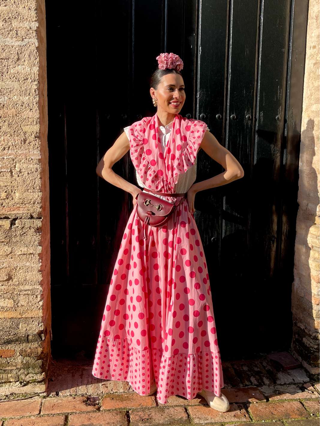 Conjunto de Falda y Piquillo de Romería Rosa con Lunares