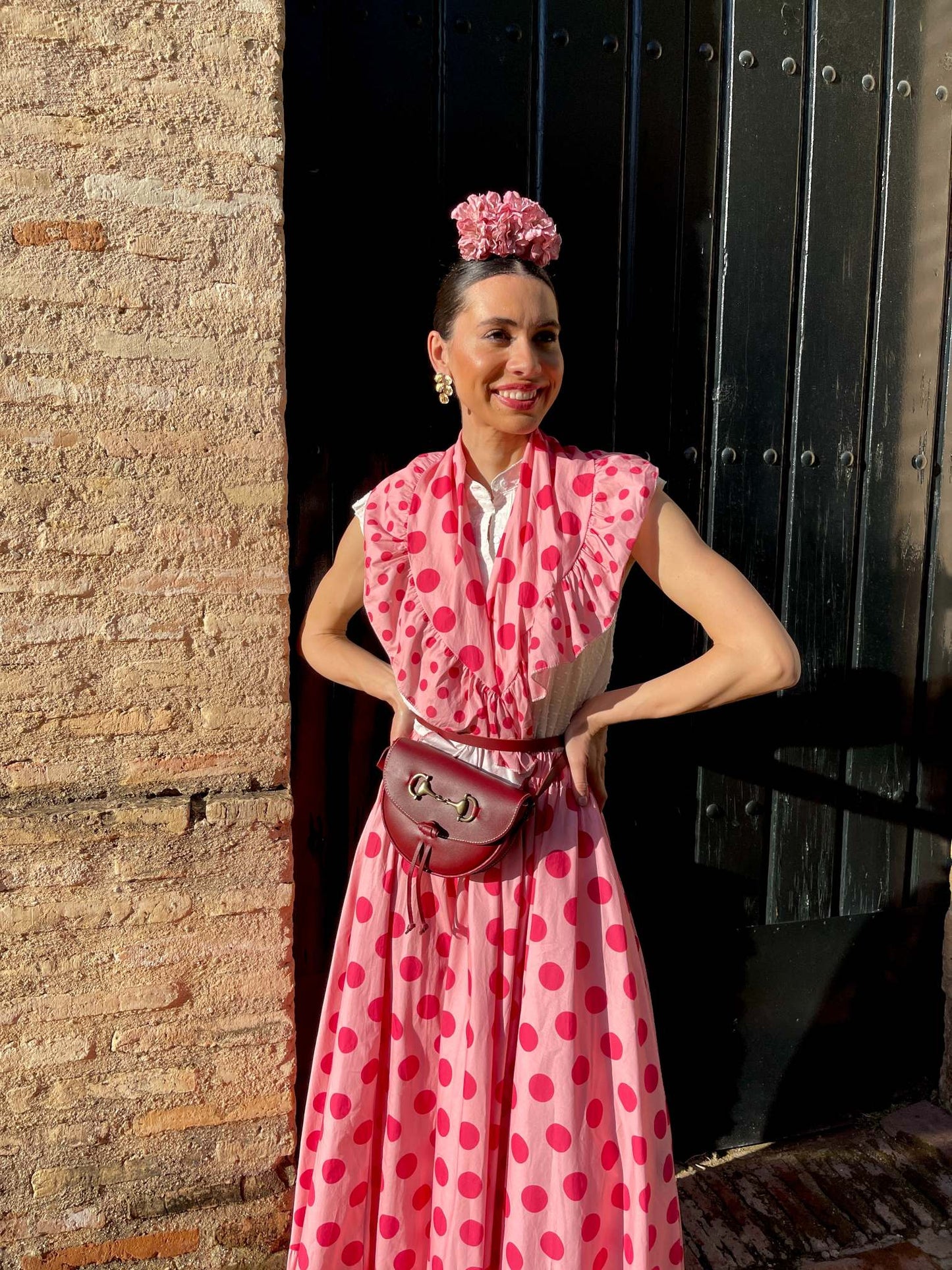 Conjunto de Falda y Piquillo de Romería Rosa con Lunares