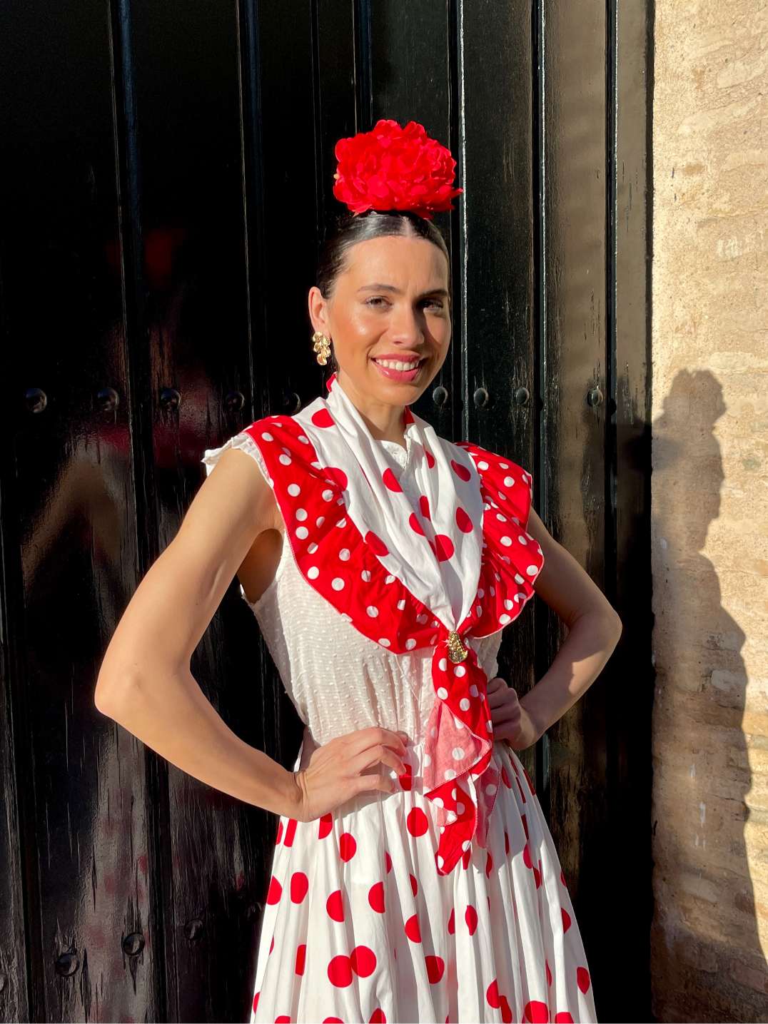 Conjunto de Falda y Piquillo de Romería Blanca y Lunar Rojo