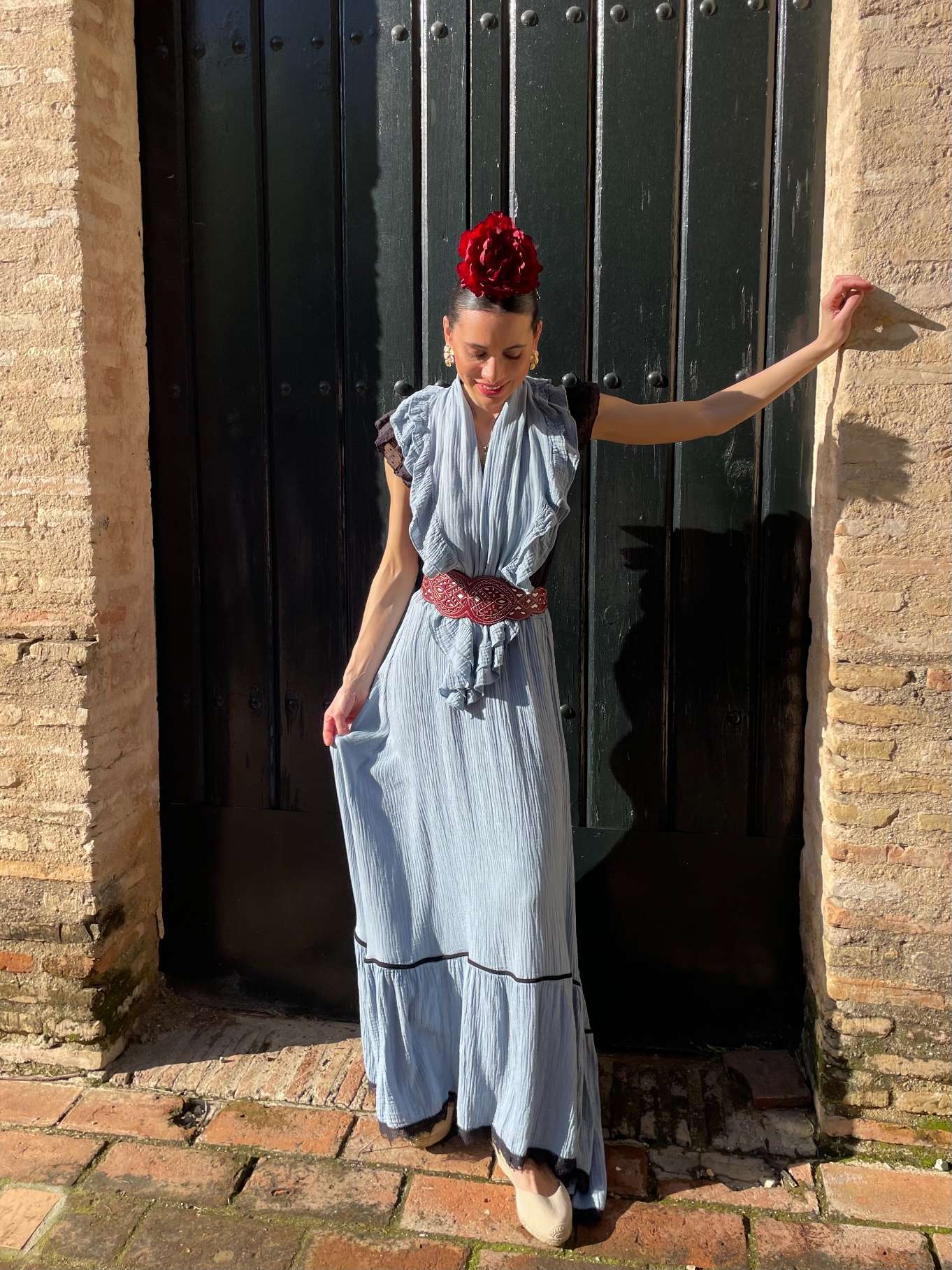 Conjunto de Falda y Piquillo de Romería Bambula Celeste