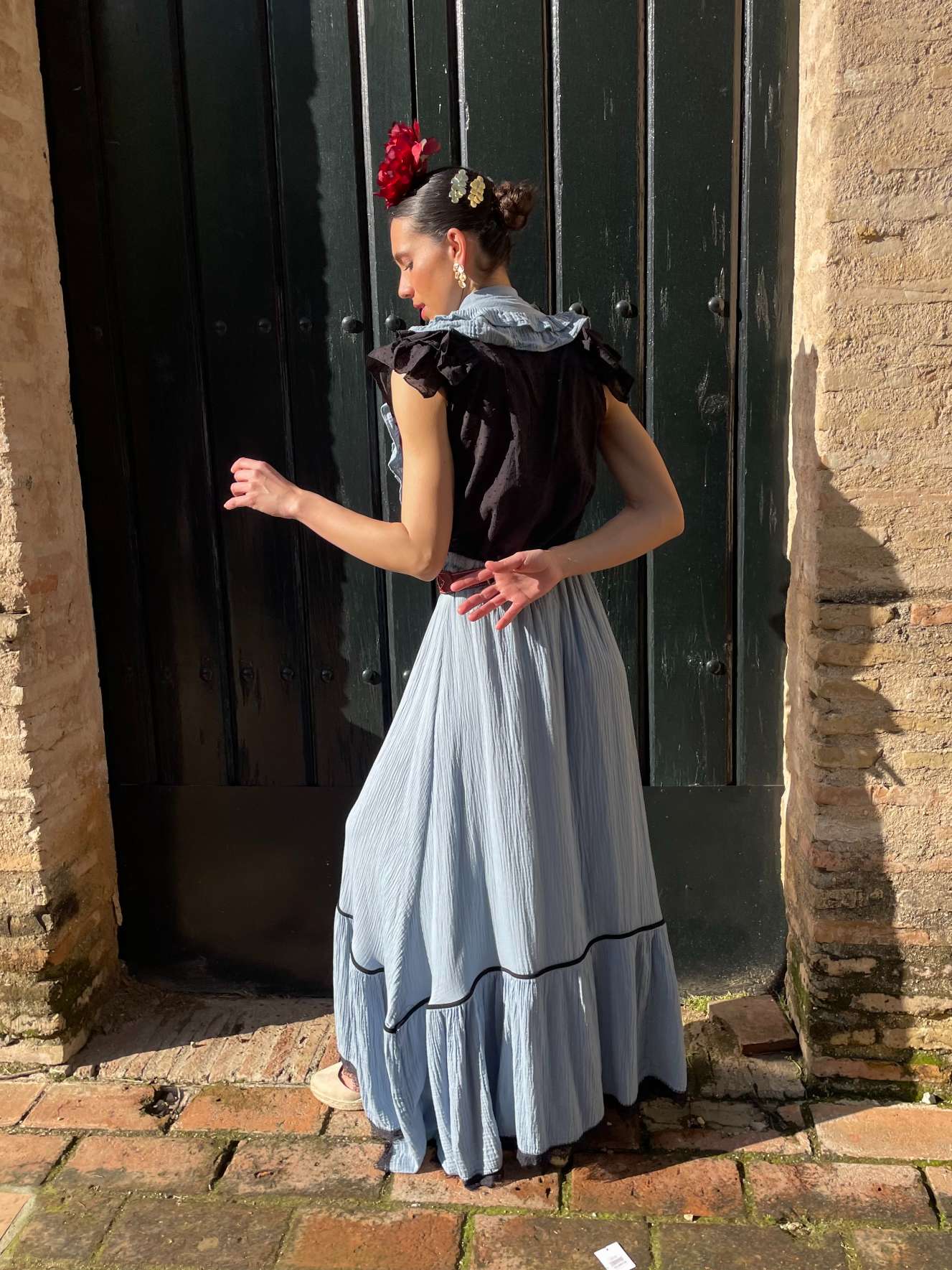 Conjunto de Falda y Piquillo de Romería Bambula Celeste