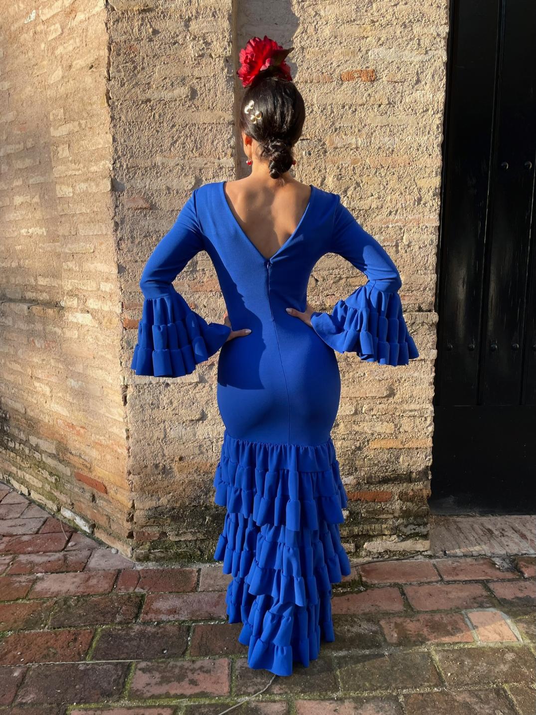 Traje Flamenca Low Cost 3 Volantes Canasteros Azul