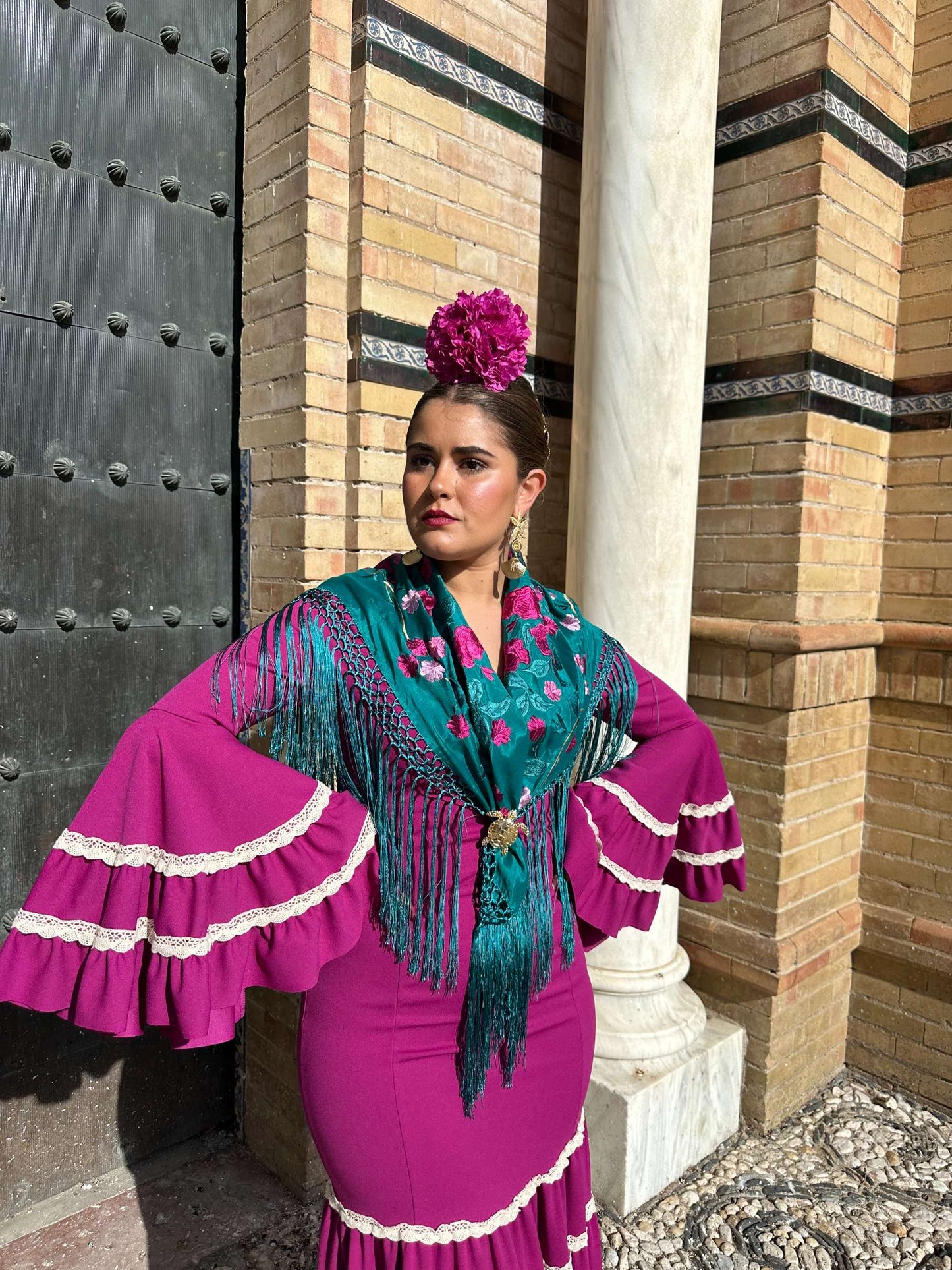 Mantoncillo de Seda 'Flor de Triana' Verde Esmeralda