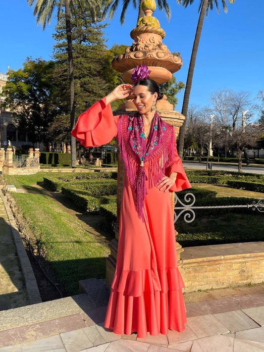Look Flamenca Económica Dos Volantes coral