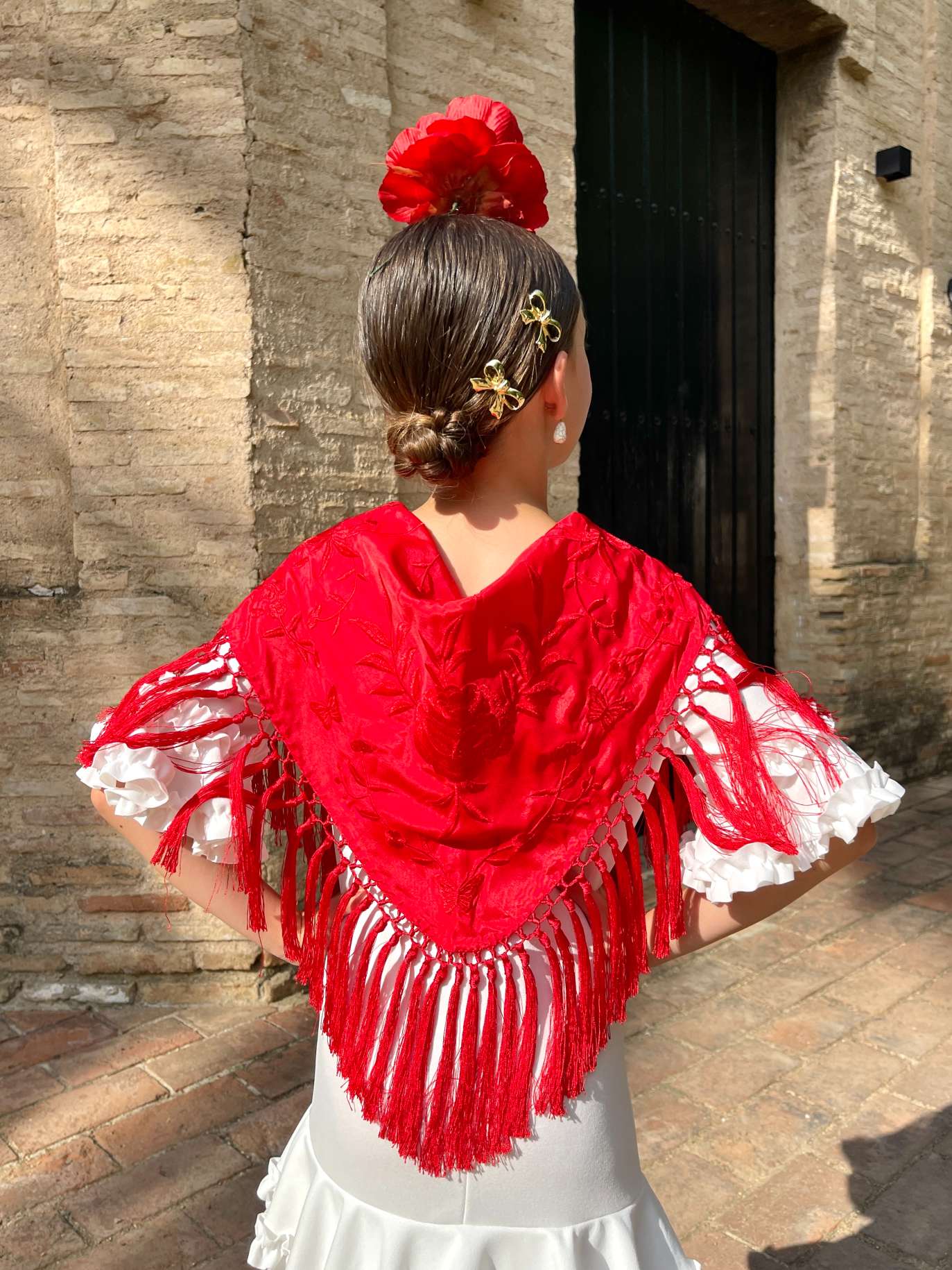 Mantoncillo 'Koralti' de niña flecado en seda Rojo Monocolor