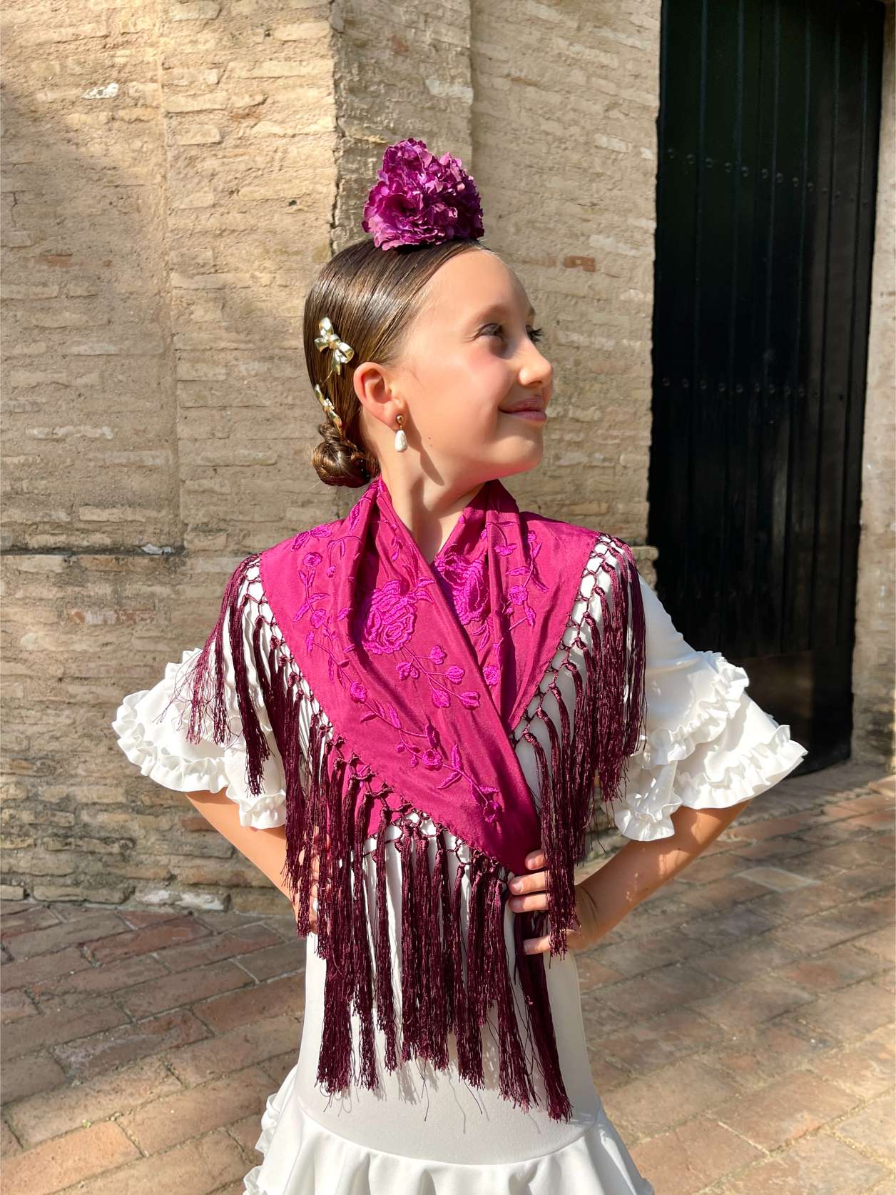 Mantoncillo de niña flecado en seda Frambuesa Monocolor