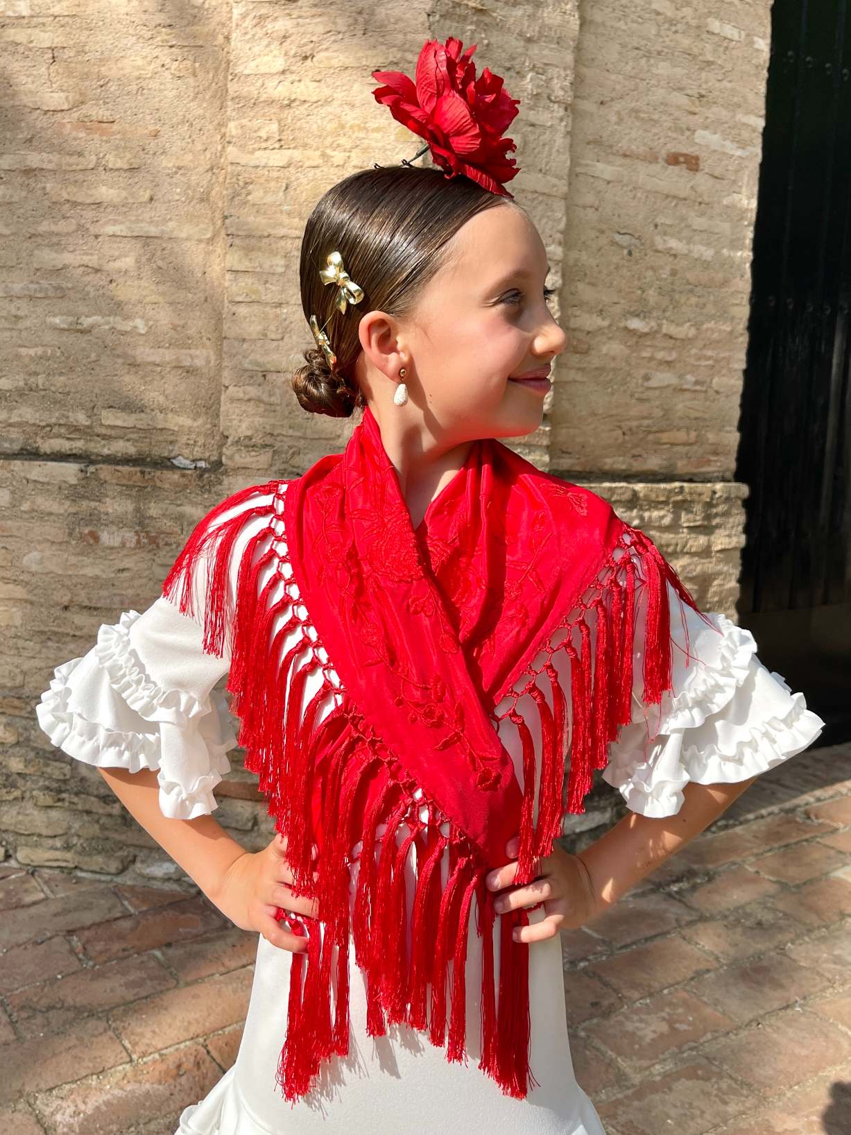 Mantoncillo de niña flecado en seda Rojo Monocolor
