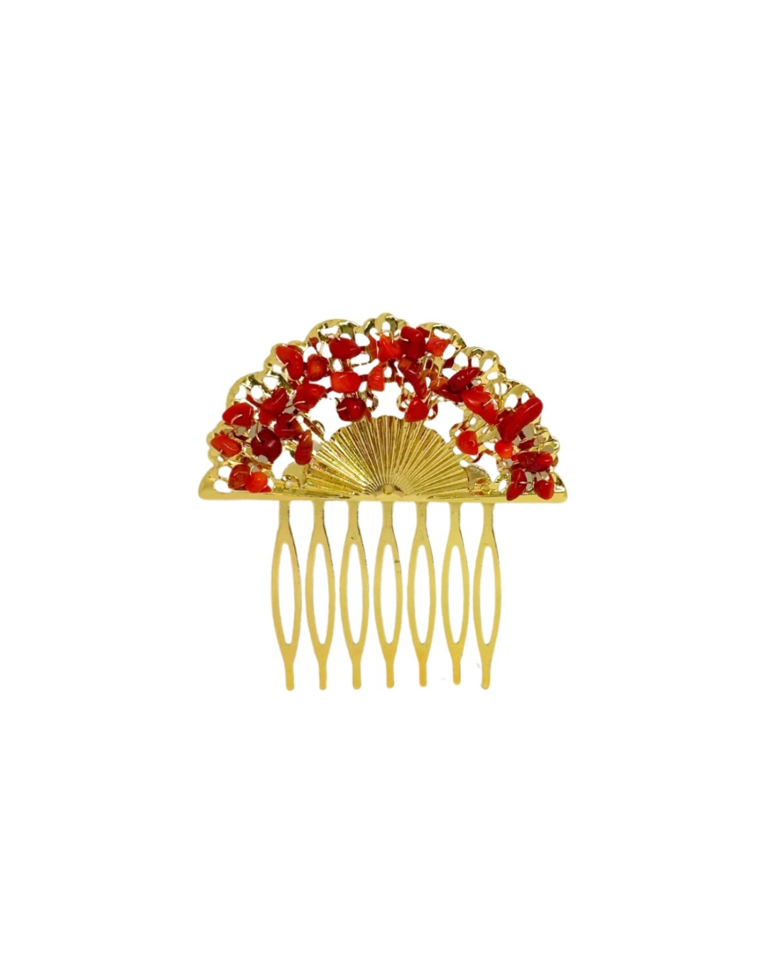 Peinecillo de Flamenca Dorado Abanico Coral grande
