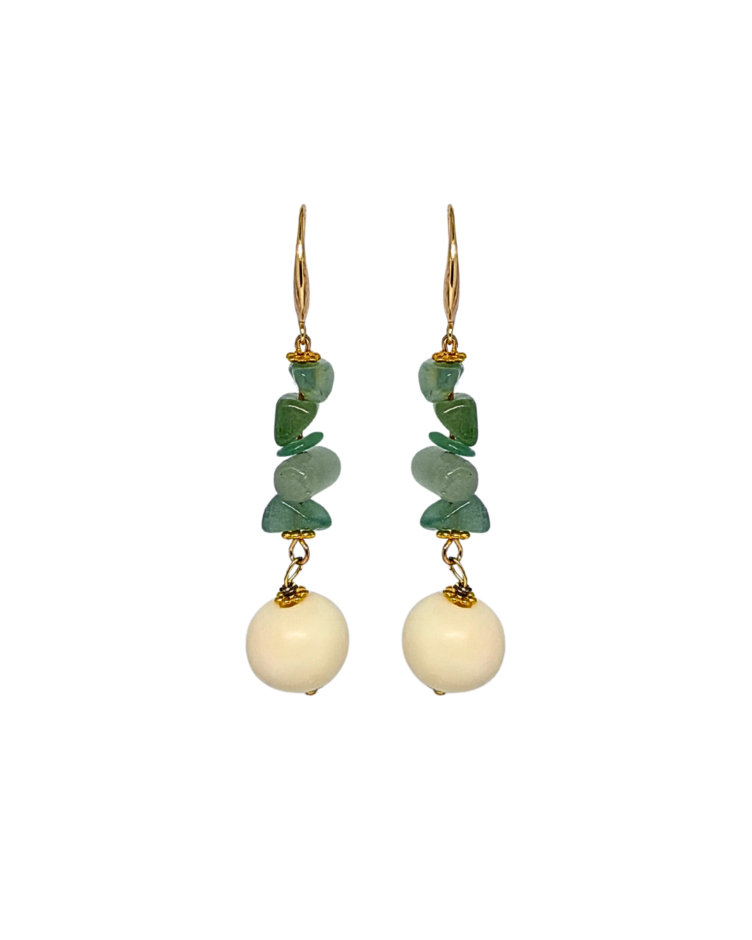 Pendiente de Flamenca Hueso y Piedras Naturales Verde jabonoso