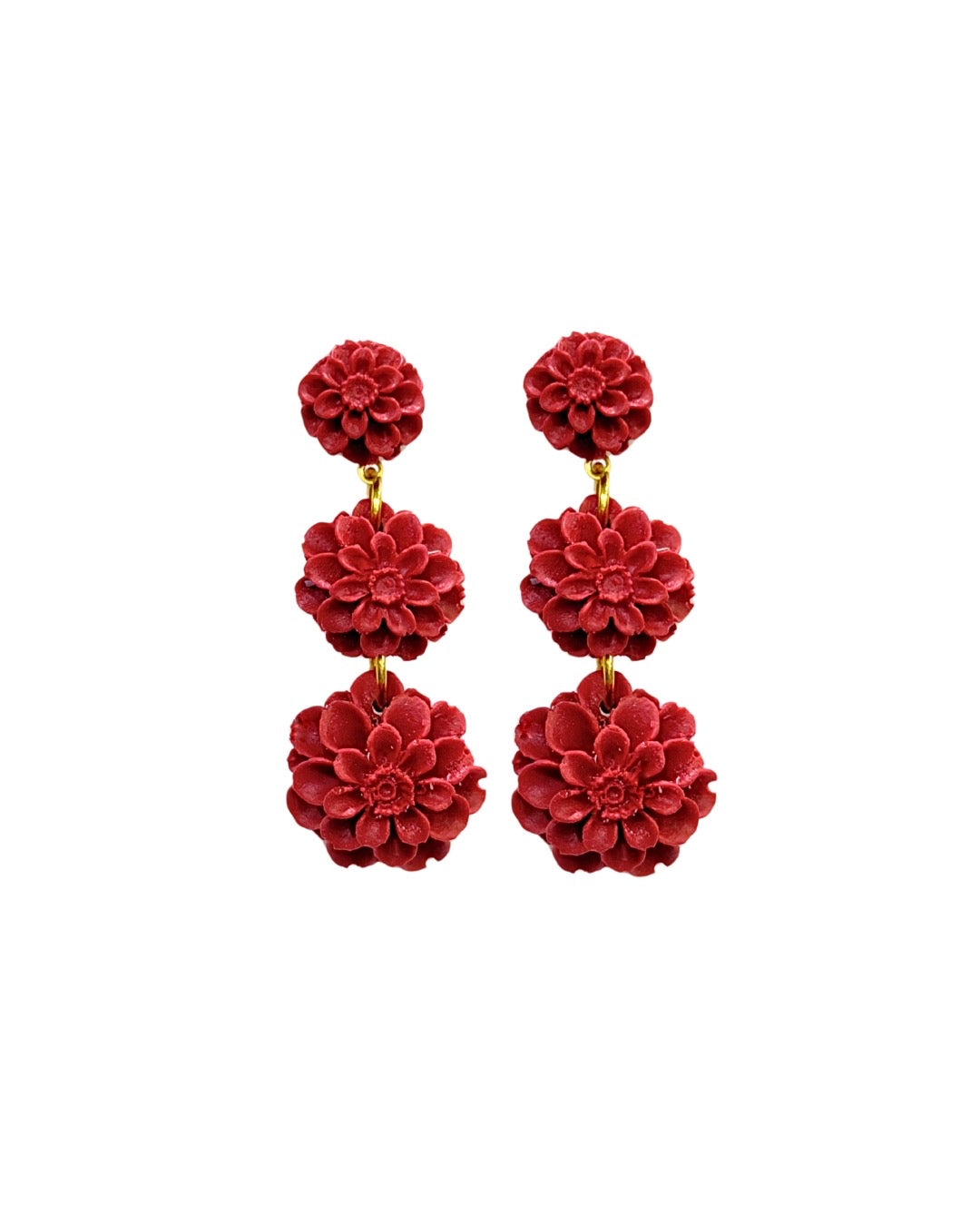 Pendientes de flamenca acetato flores burdeos