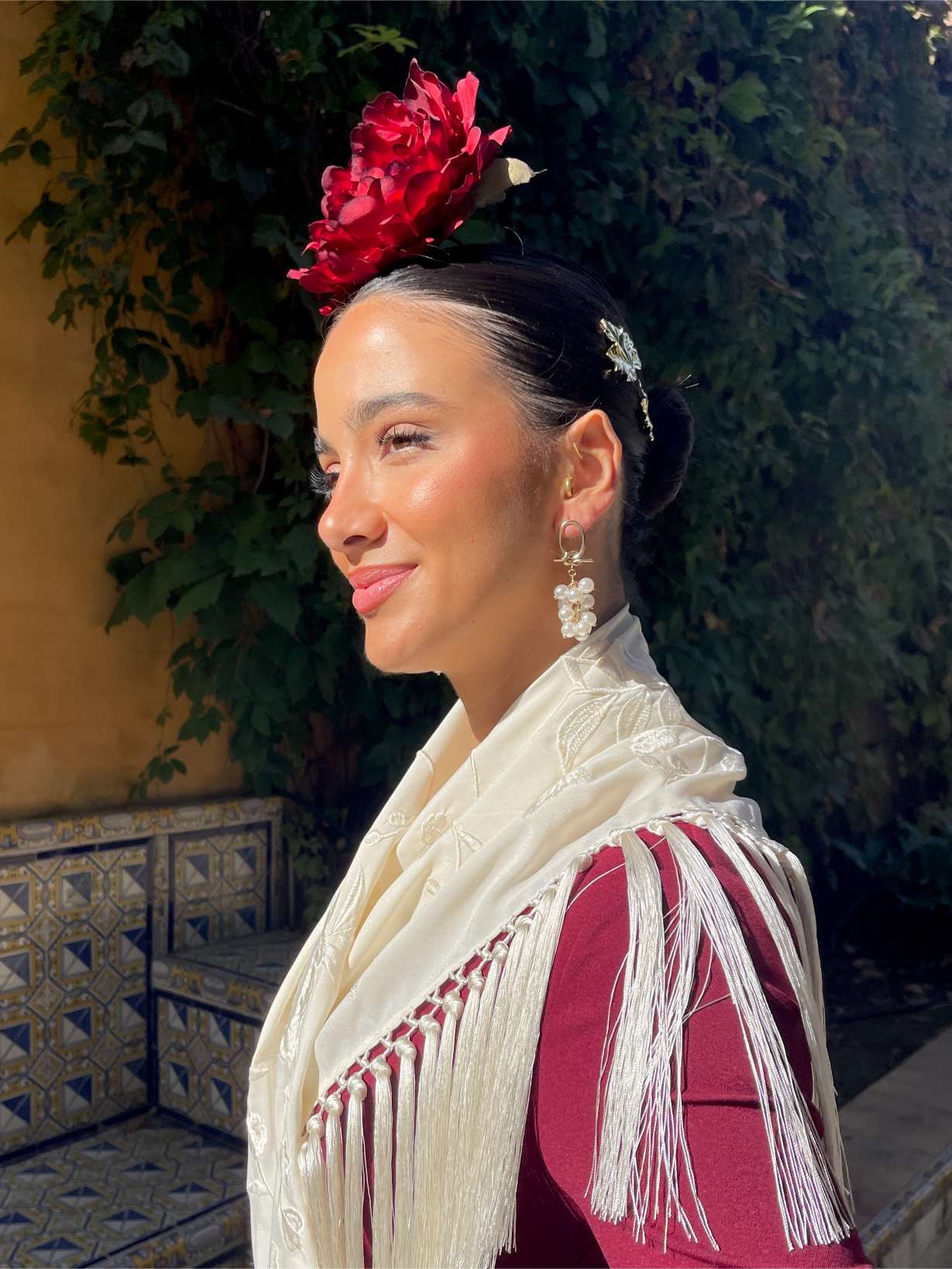 Pendientes de flamenca dorado de perlas