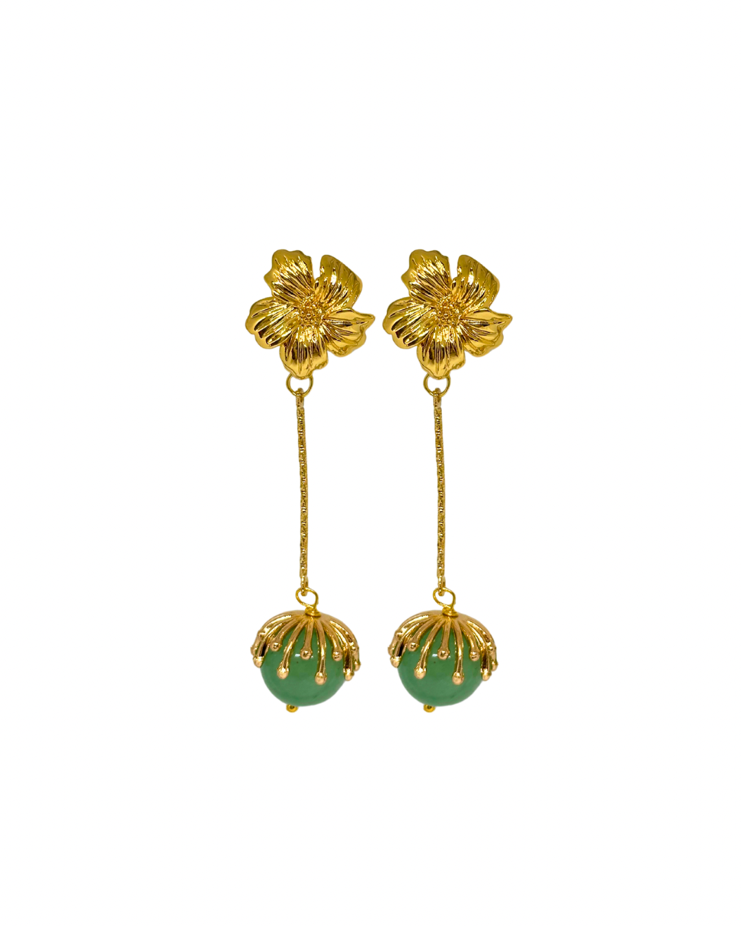 Pendientes de Flamenca Piedras Naturales Flor Verde