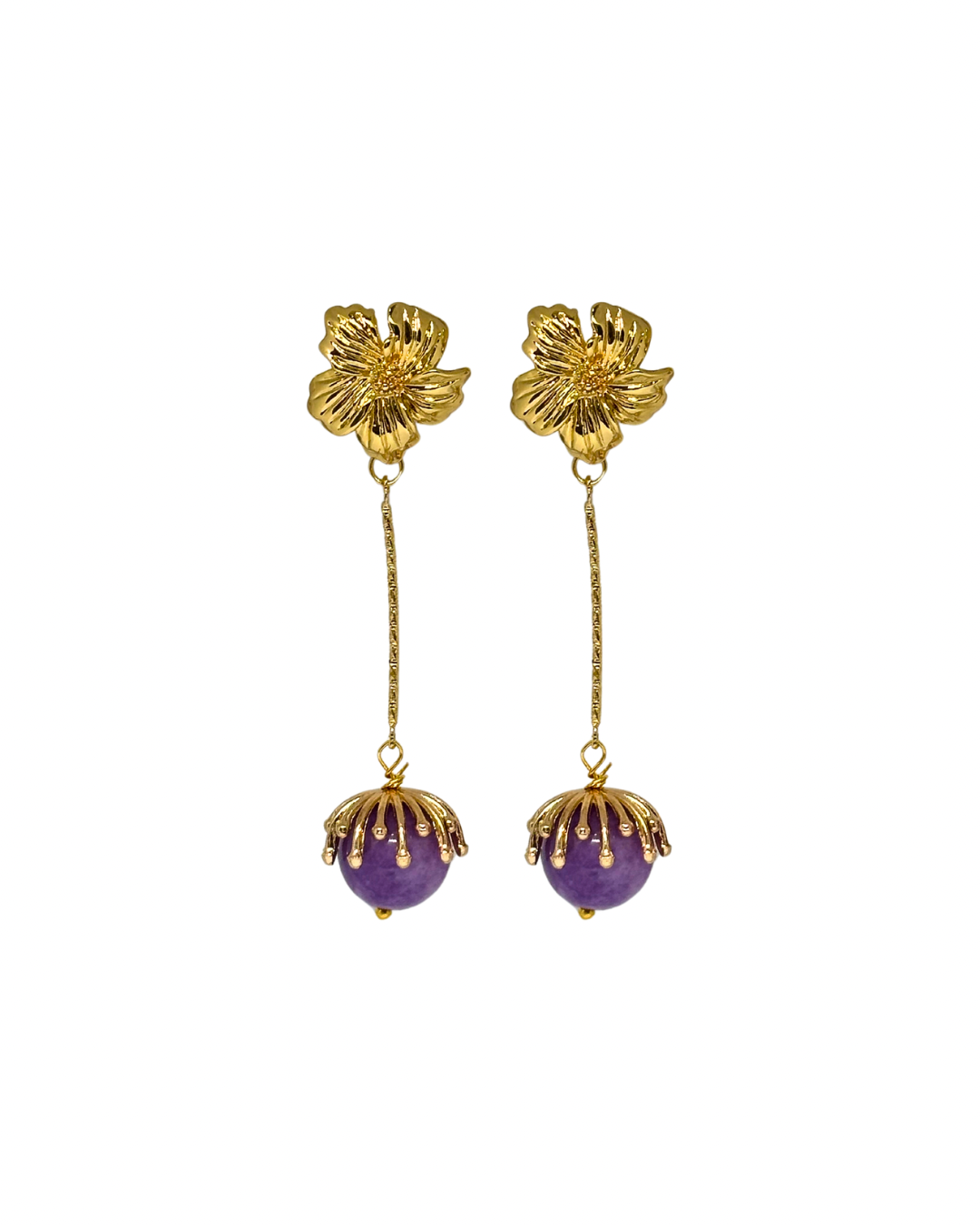 Pendientes de Flamenca Piedras Naturales Flor malva