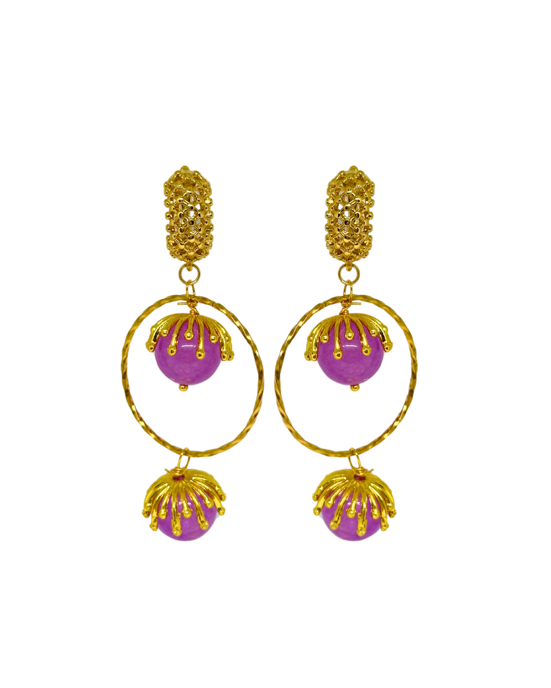 Pendientes de flamenca aros de piedras naturales malva
