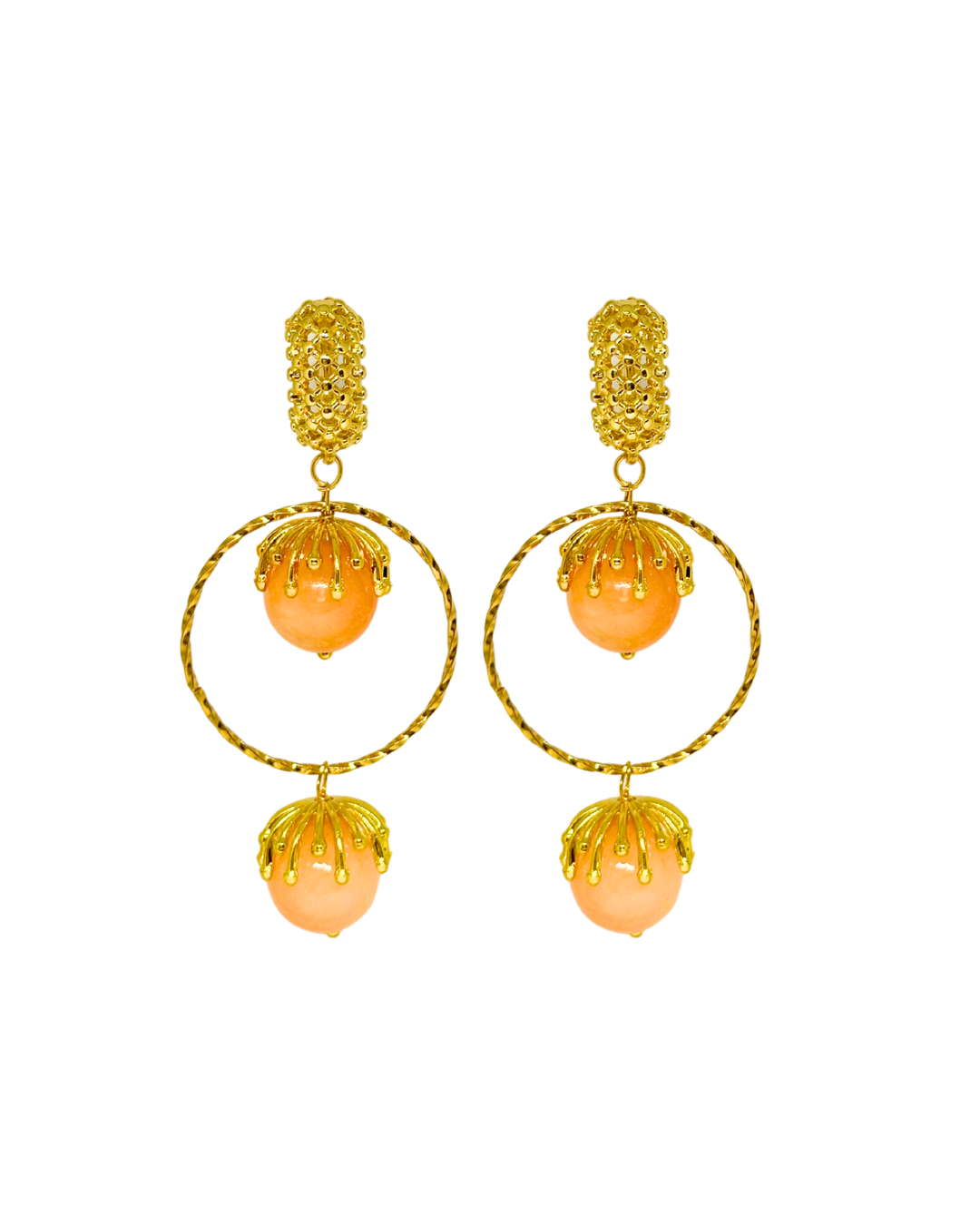 Pendientes de Flamenca Piedras Naturales Aro Rosa