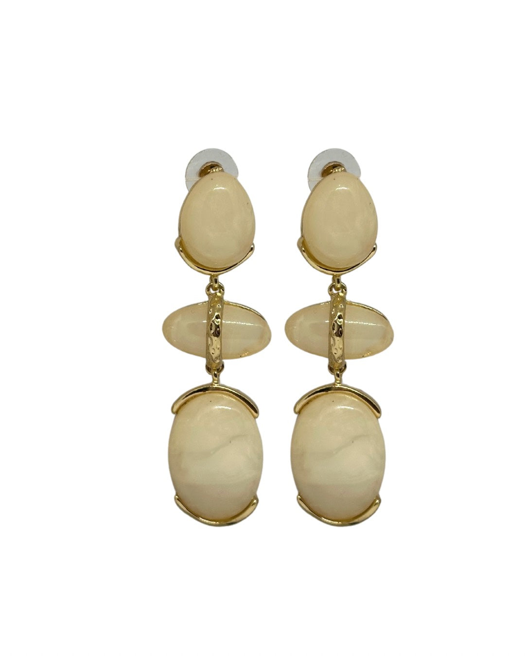 Pendientes de Flamenca Dorados Tres Piedras Beige