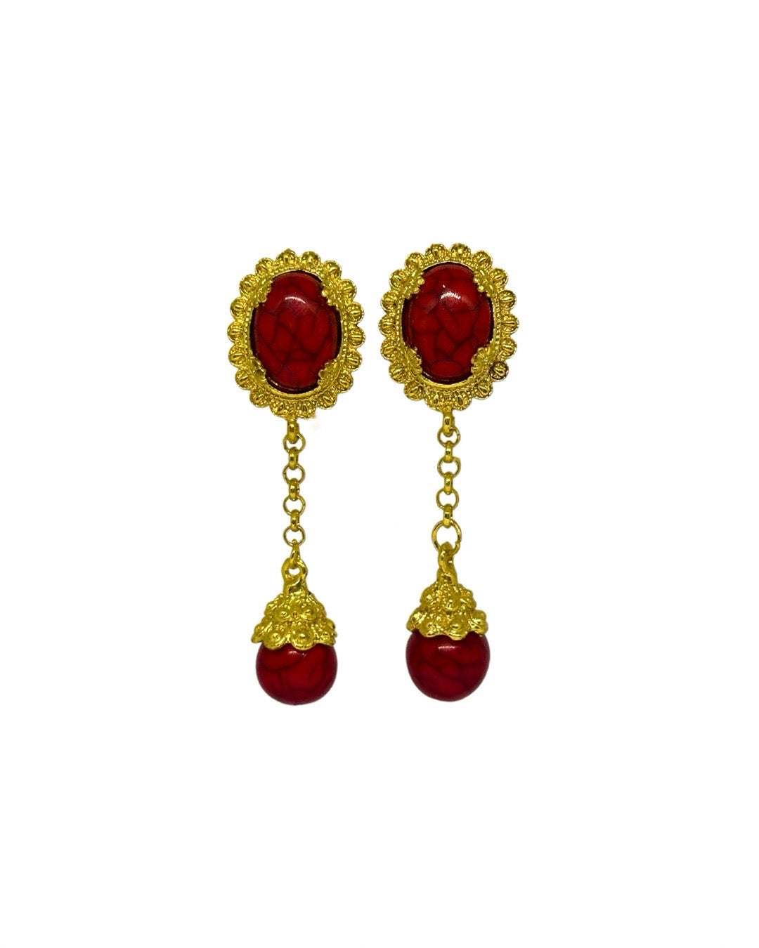 Pendientes de flamenca dorado cadenas rojo