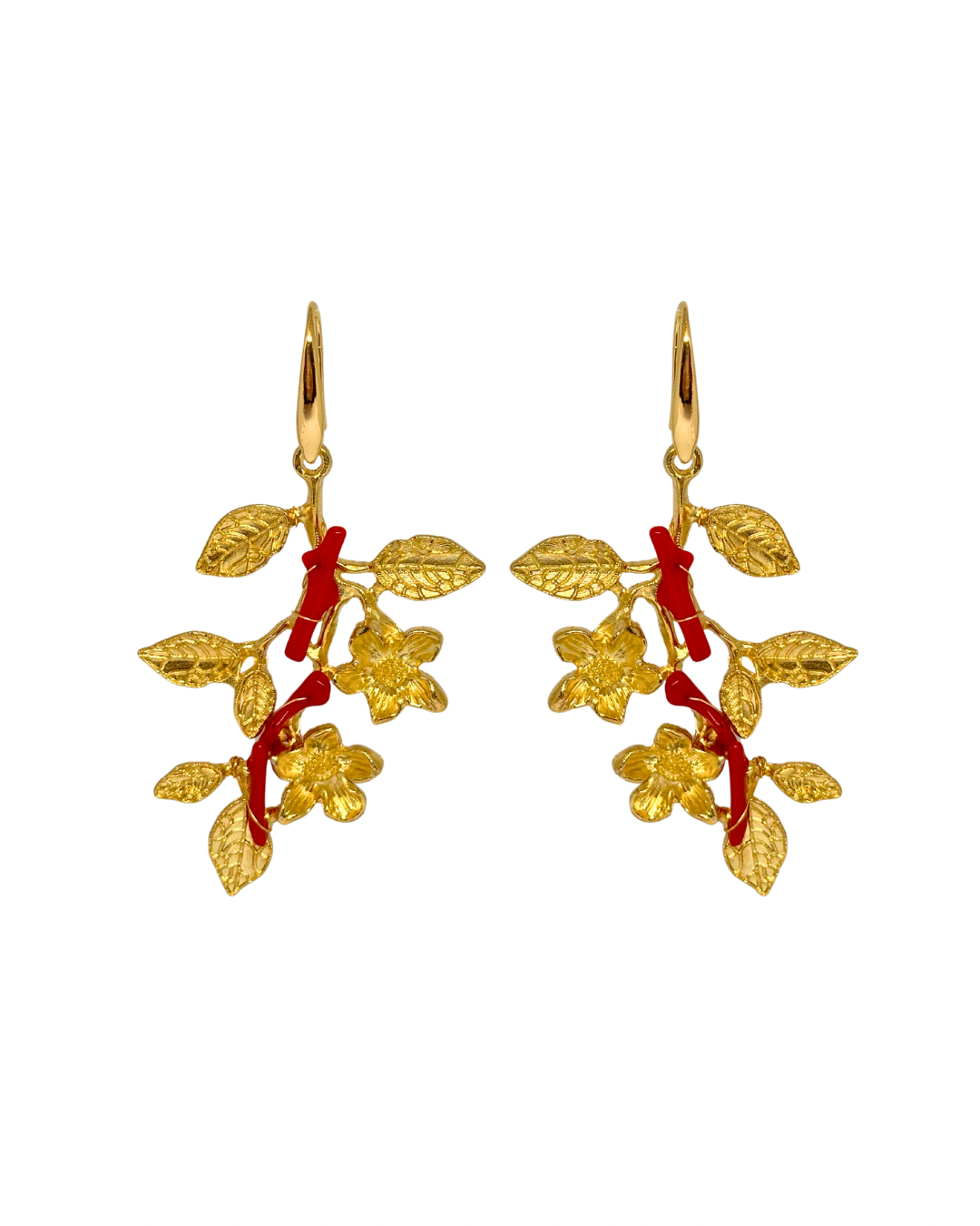 Pendientes de flamenca dorados y coral