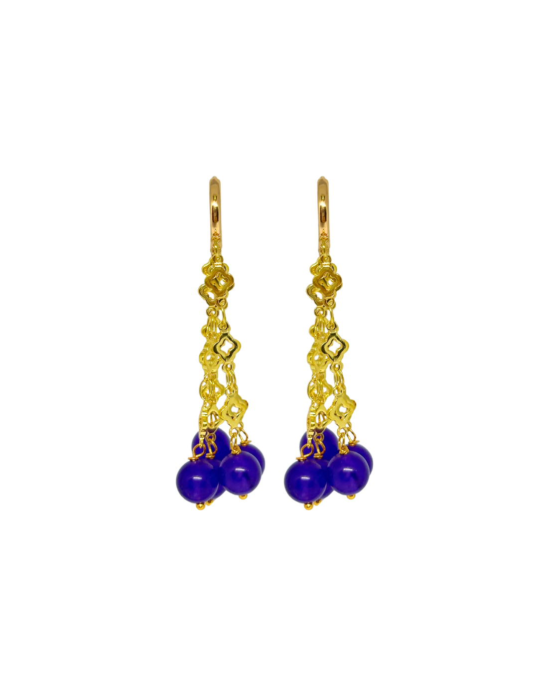 Pendientes de flamenca en cascada de piedras naturales morado