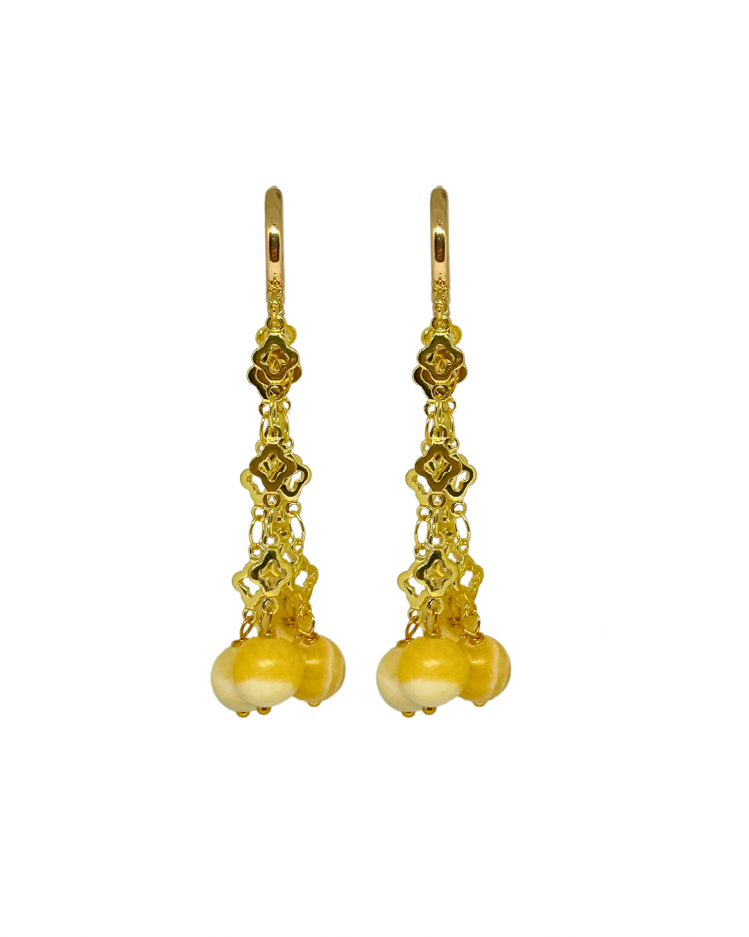 Pendientes de flamenca en cascada de piedras naturales beige